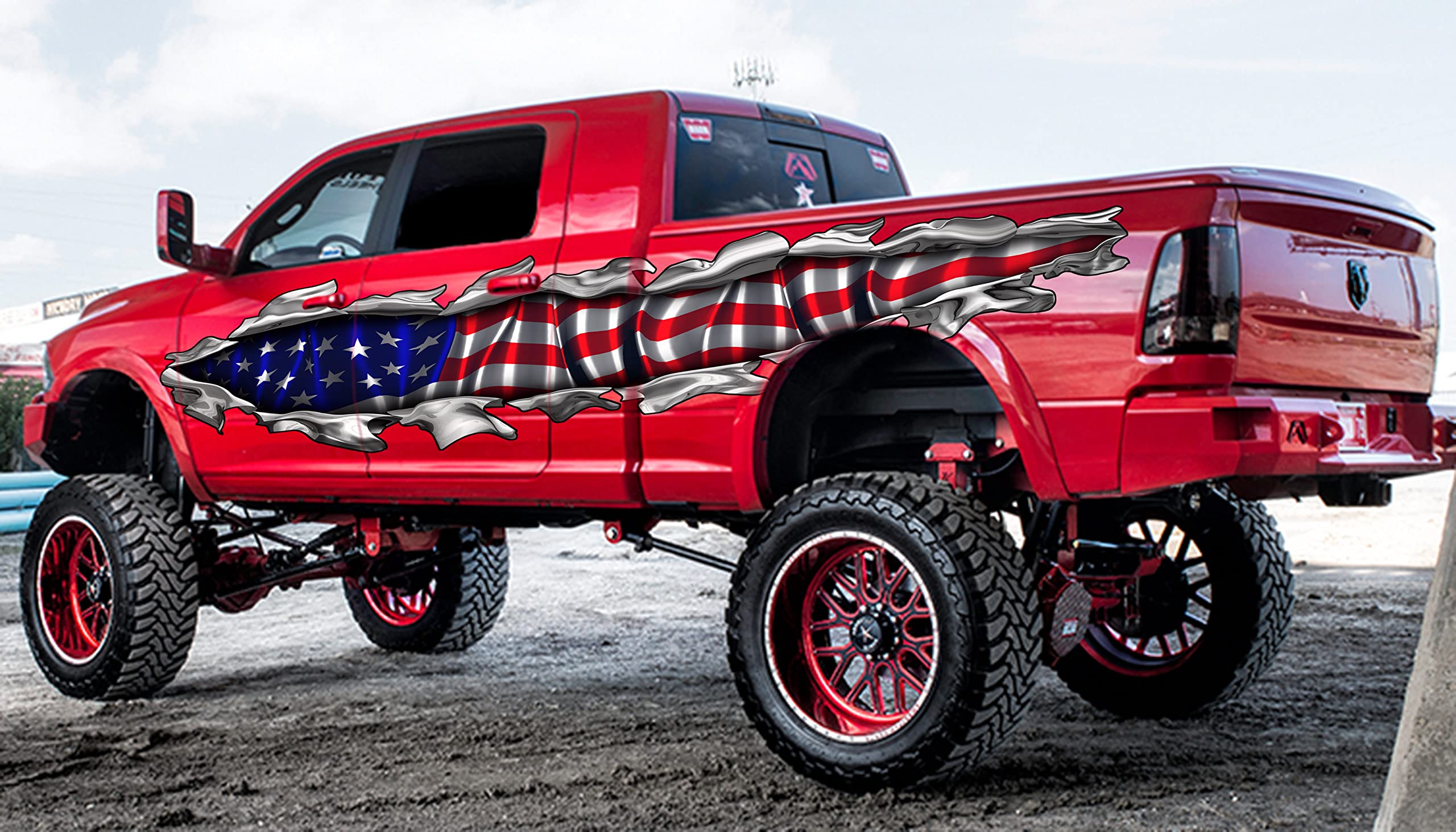 American Flag Car Vinyl Decal - Patriotic USA Flag Ripped Metal Full Color Car Wrap Sticker (20x70) - Perfect for Trucks, SUVs & Windows to Show US Pride & Support Veterans