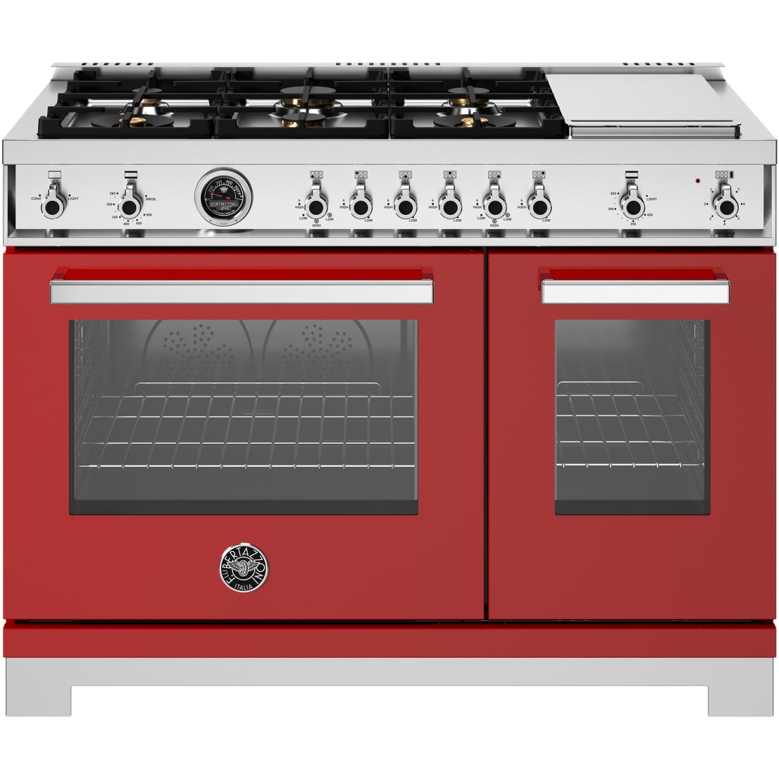 Bertazzoni PRO486BTFGMROT 48-Inch Professional Freestanding Gas Range - Stainless Steel, 6 Burners, Convection Oven - Perfect for Home Chefs & Gourmet Kitchens