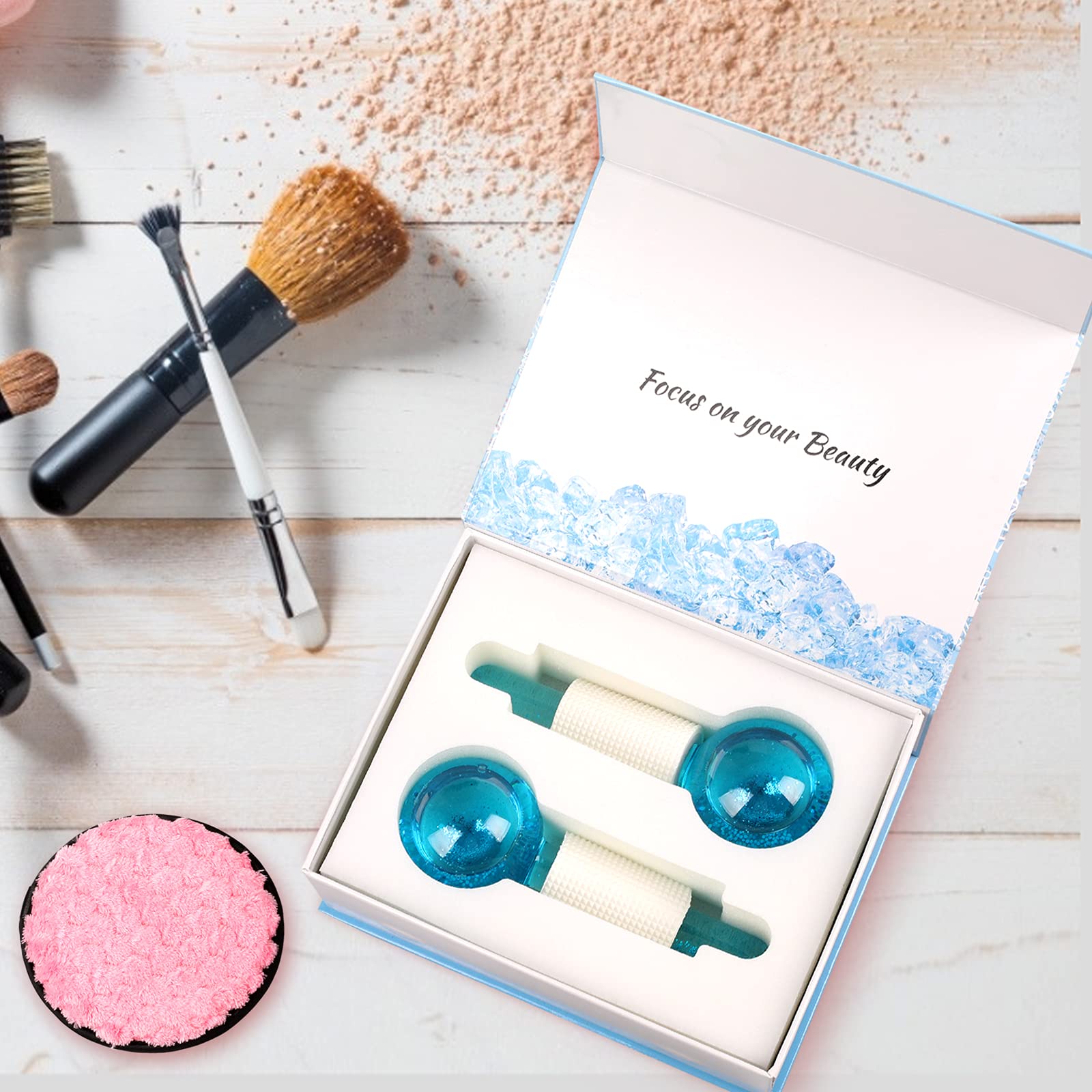 Wishstream Beauty Ice Roller Globes - Cooling Facial Massager for Face & Neck, Anti-Aging Skin Treatment, Reduces Puffiness & Tightens Skin (Blue) | Perfect for Morning Routine, Post-Workout Recovery & Spa Day Relaxation