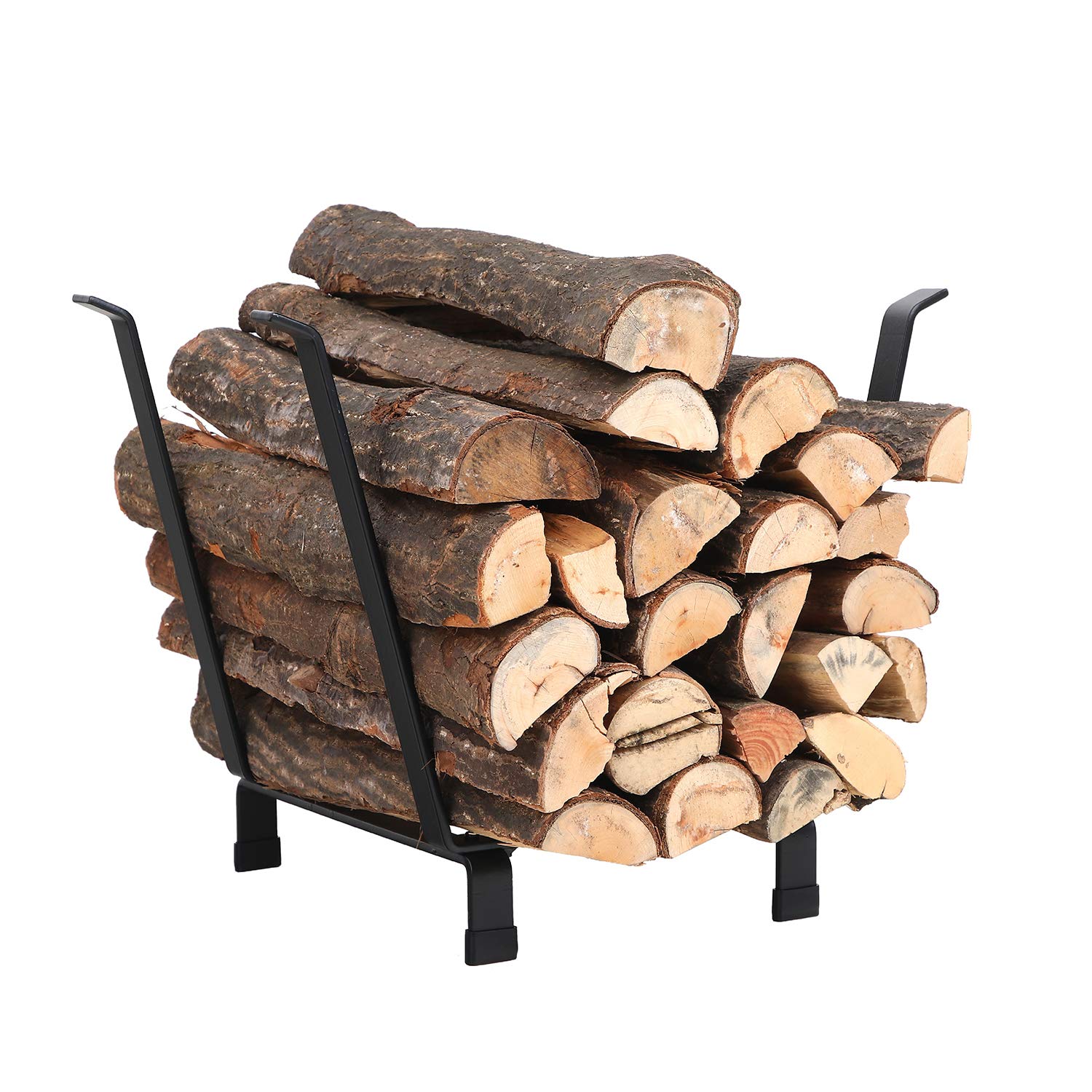 PHI VILLA 20-Inch Black Decorative Firewood Log Rack Bin with Scrolls - Indoor/Outdoor Use for Fireplace, Patio, and Camping Storage