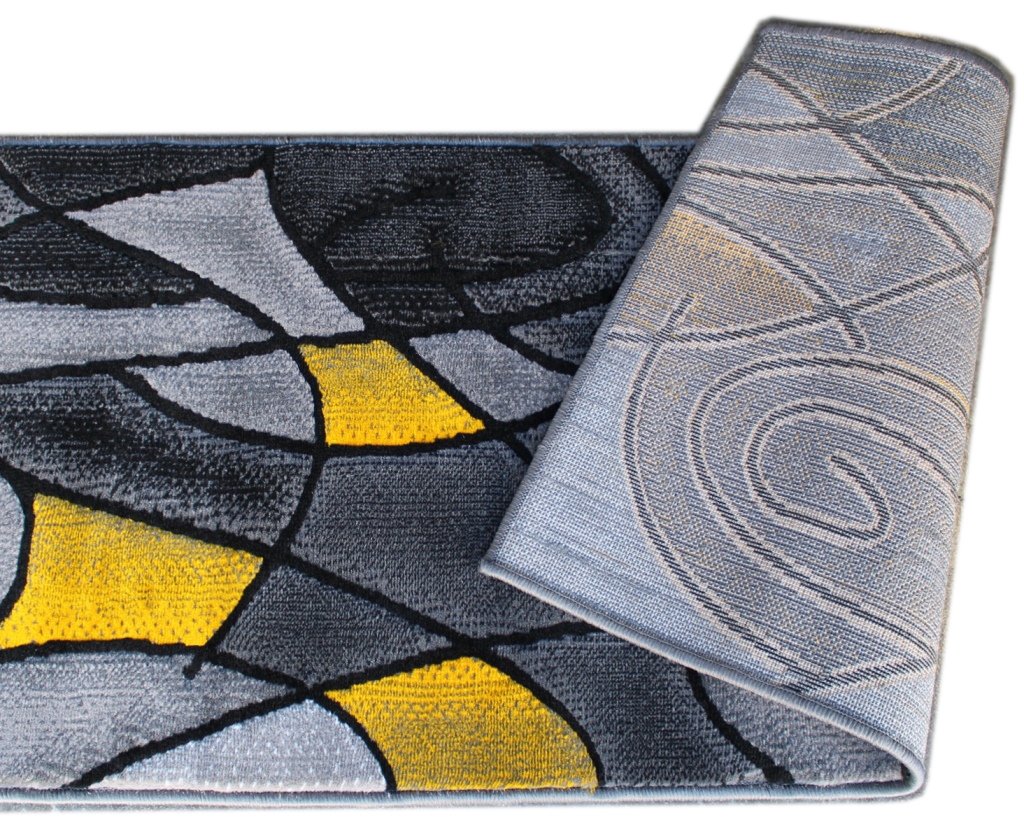 Masada Modern Contemporary Runner Area Rug - Yellow Grey Black (2' x 7') - Perfect for Hallway, Entryway & High-Traffic Areas