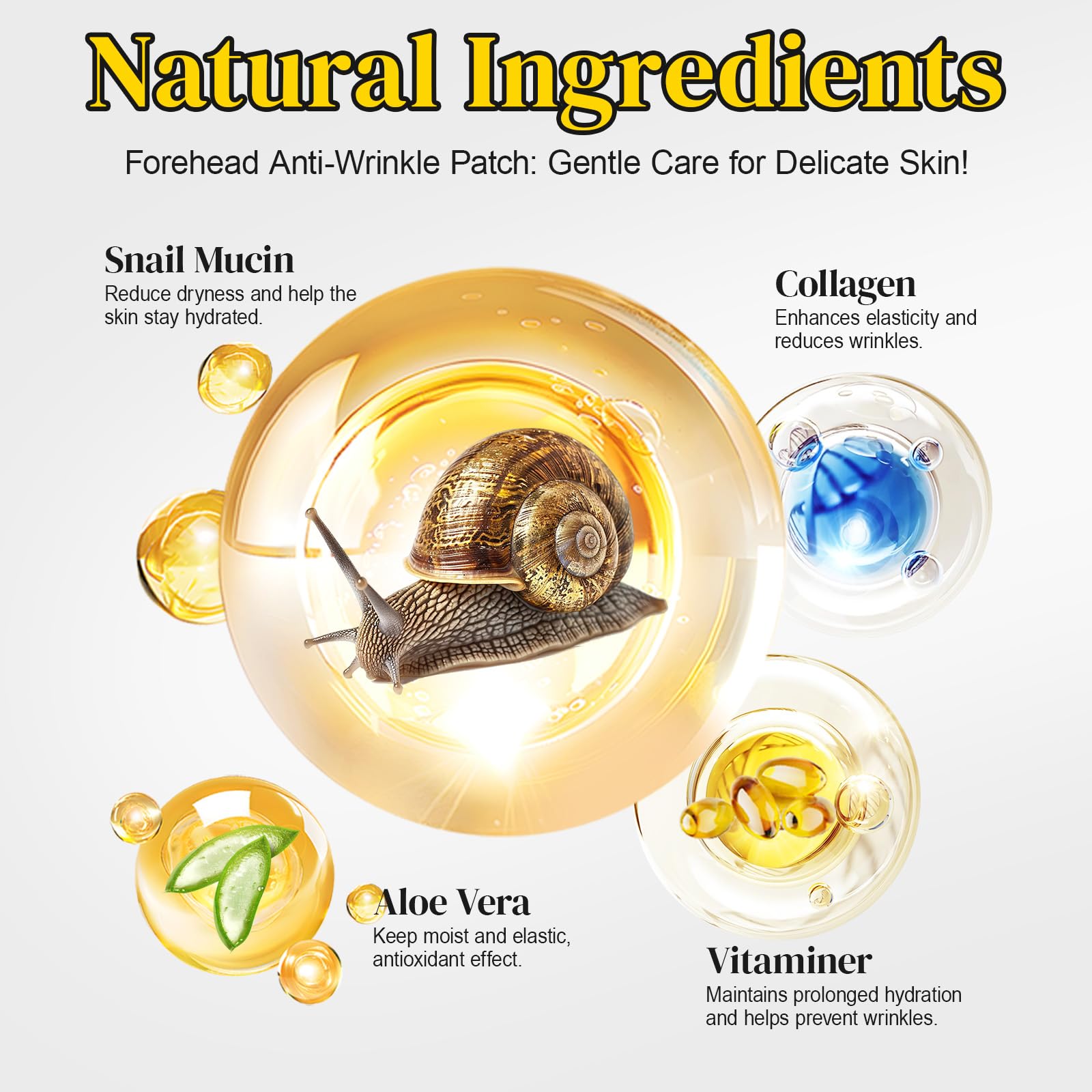 Snail Mucin Forehead Wrinkle Patches with Collagen & Aloe - Anti-Aging Treatment for Fine Lines & Wrinkles - Overnight Use - 14 Count - Perfect for Nighttime Skincare Routine & Special Occasion Prep