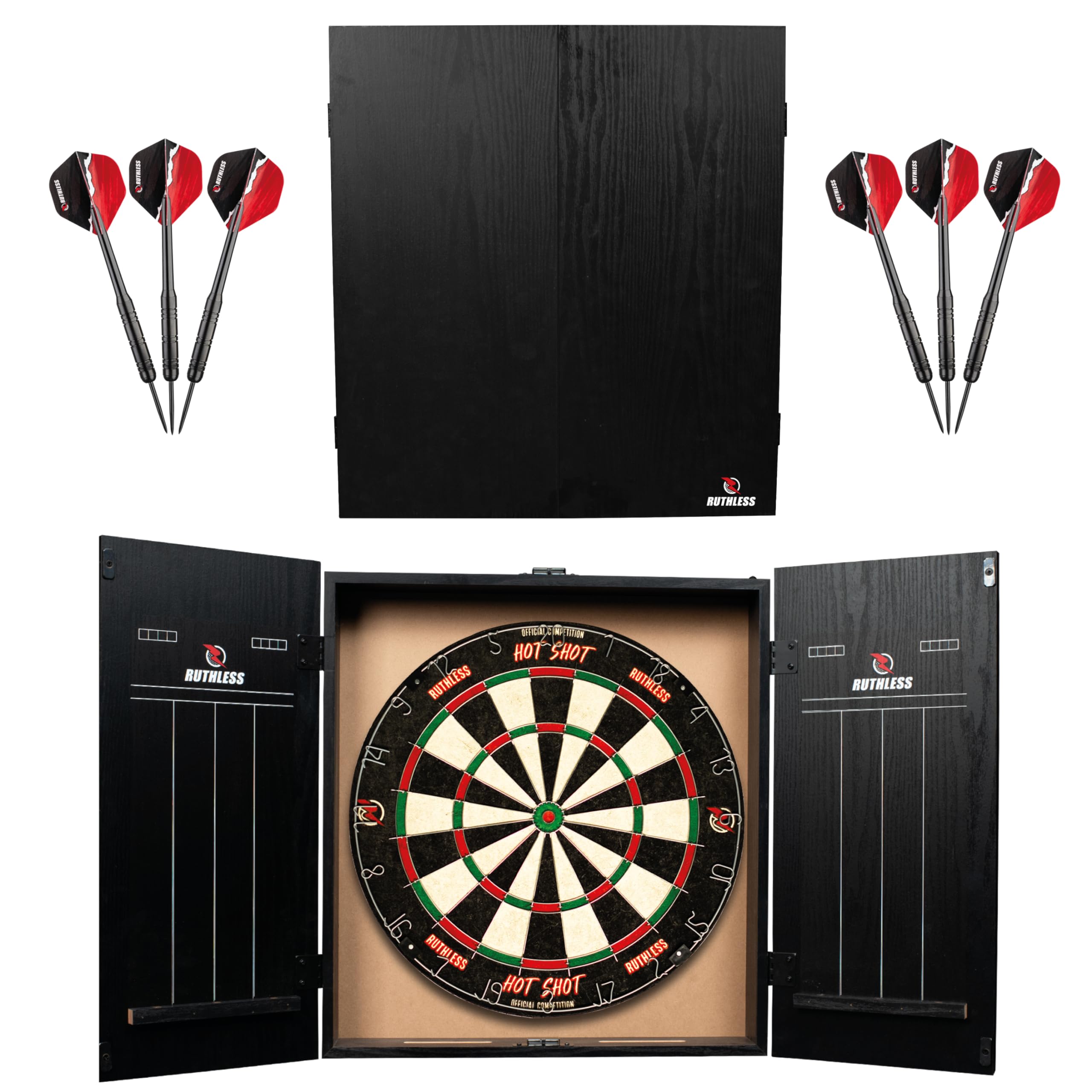 Premium Home Darts Game Set - Professional Dartboard with Cabinet, 2 Steel Tip Dart Sets & Accessories | Perfect for Game Rooms, Man Caves & Family Entertainment (CAB518)