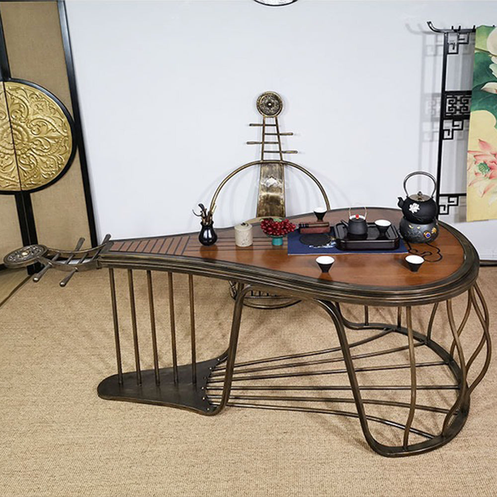 Premium Chinese Cherry Wood Pipa Tea Table Set with Sturdy Iron Legs - Elegant Tea Ceremony & Home Decor Centerpiece