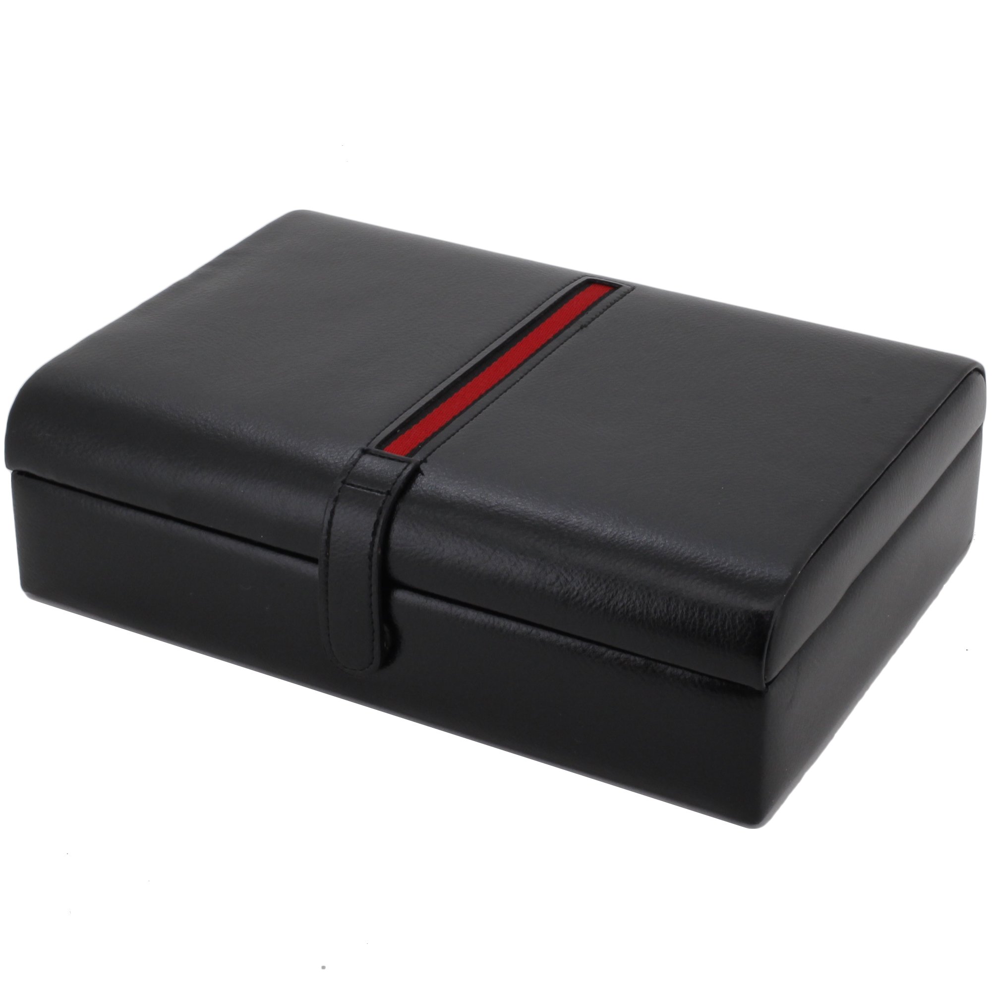 Premium Valet Tray - Leather Organizer for Jewelry, Watches, Pens & Eyeglasses (Black/Pinstripe) - Stylish Desktop Storage for Home & Office Accessories