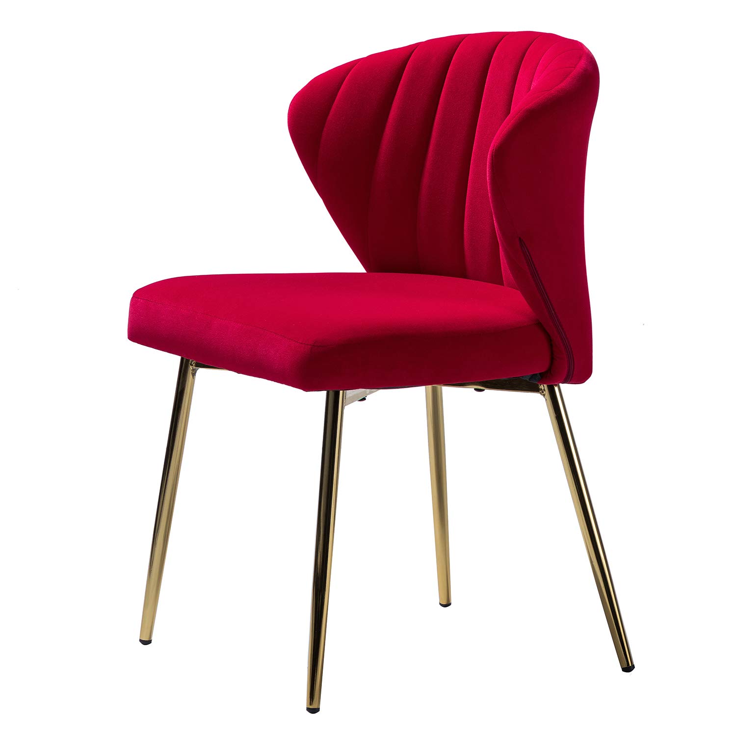 TINA'S HOME Velvet Dining Chairs Set of 2 - Modern Upholstered Side Chairs with Golden Metal Legs, Small Armless Accent Chairs for Living Room, Kitchen, Bedroom & Beauty Salon | Perfect for Small Spaces, Dining Sets and Home Decor (Red)