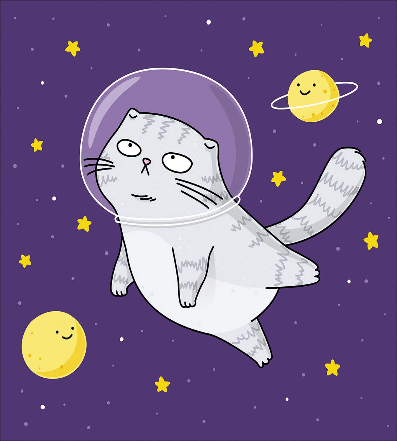 Ambesonne Outer Space Duvet Cover Set - Scottish Fold Cat Astronaut with Stars & Planets Design, 3-Piece King Size Bedding Set with 2 Pillow Shams in Quartz Mustard | Galaxy Themed Bedroom Decor for Kids & Adults, Space Lover Gift Idea