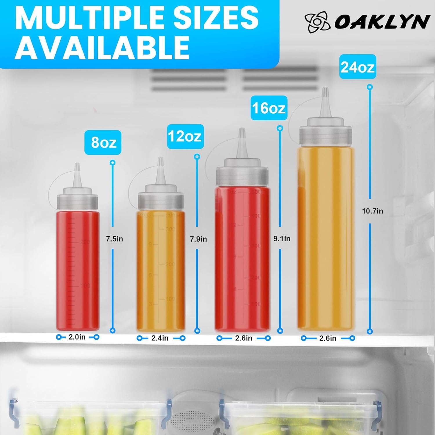 Oaklyn 16oz Squeeze Bottles (6 Pack) - BPA-Free, Leak-Proof Reusable Condiment Bottles for Sauces, Dressings & Liquids | Easy-Clean Plastic Bottles with Precision Nozzle | Perfect for Kitchen, BBQ, Restaurants & Meal Prep
