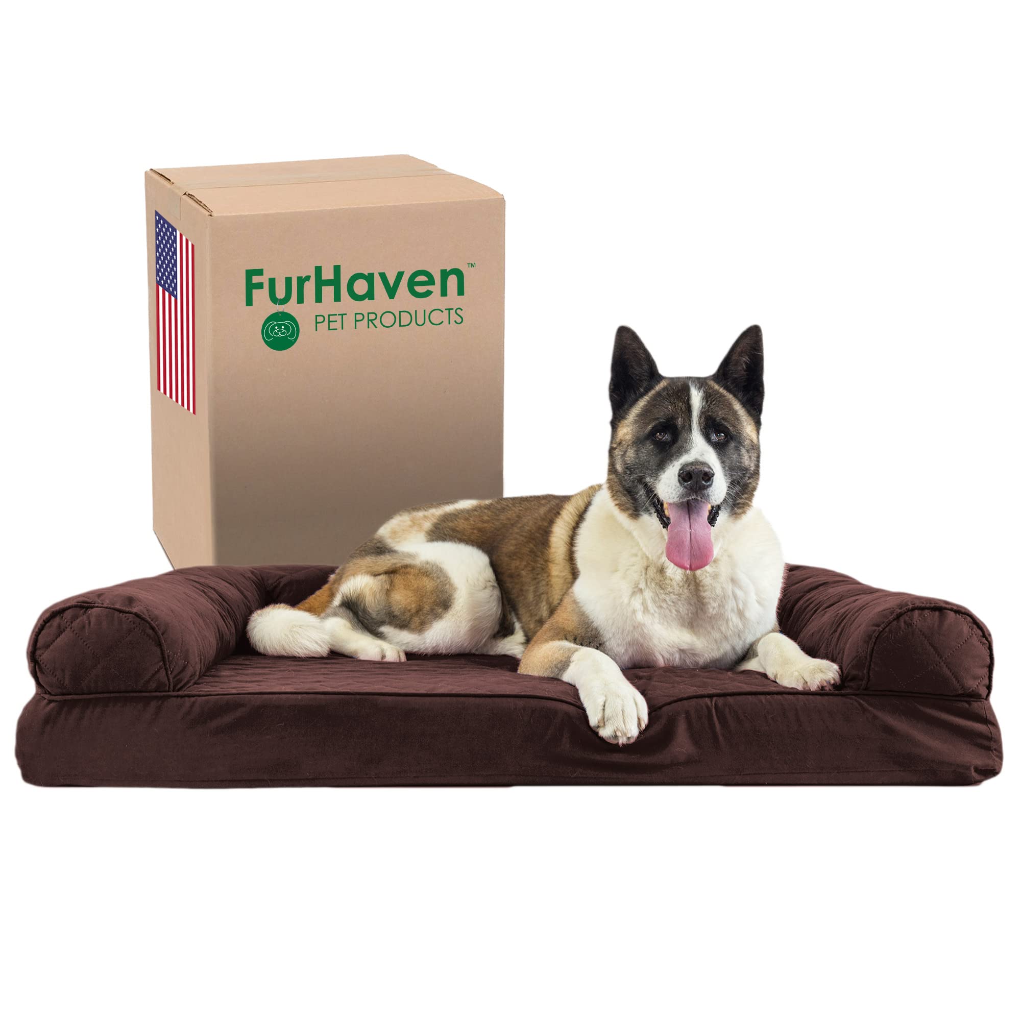 Furhaven Orthopedic Memory Foam Dog Bed for Large Dogs Up to 95 lbs - Washable Removable Cover & Bolsters - Quilted Sofa Design in Coffee Color - Jumbo/XL Size - Perfect for Living Room, Bedroom or Pet Crate Comfort