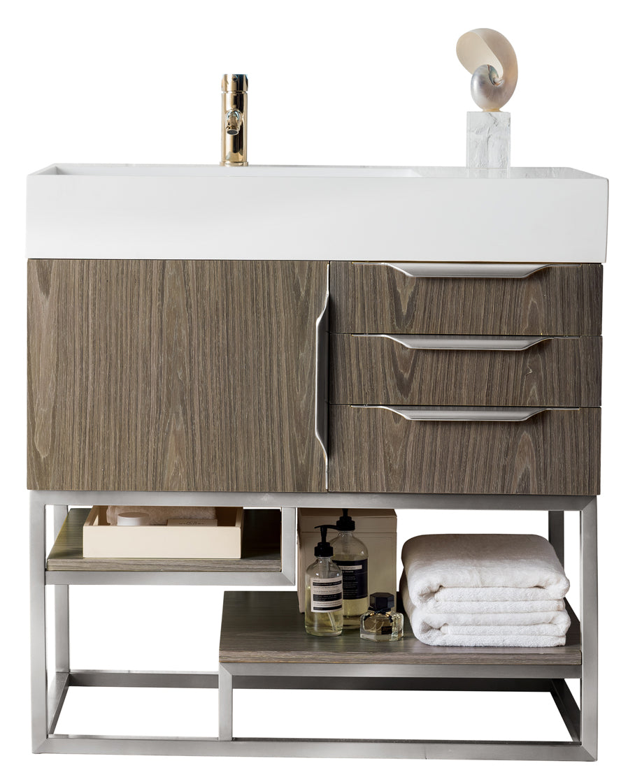 Columbia 36 Inch Single Bathroom Vanity in Ash Gray - Modern Storage Cabinet with Sink for Small Spaces & Powder Rooms