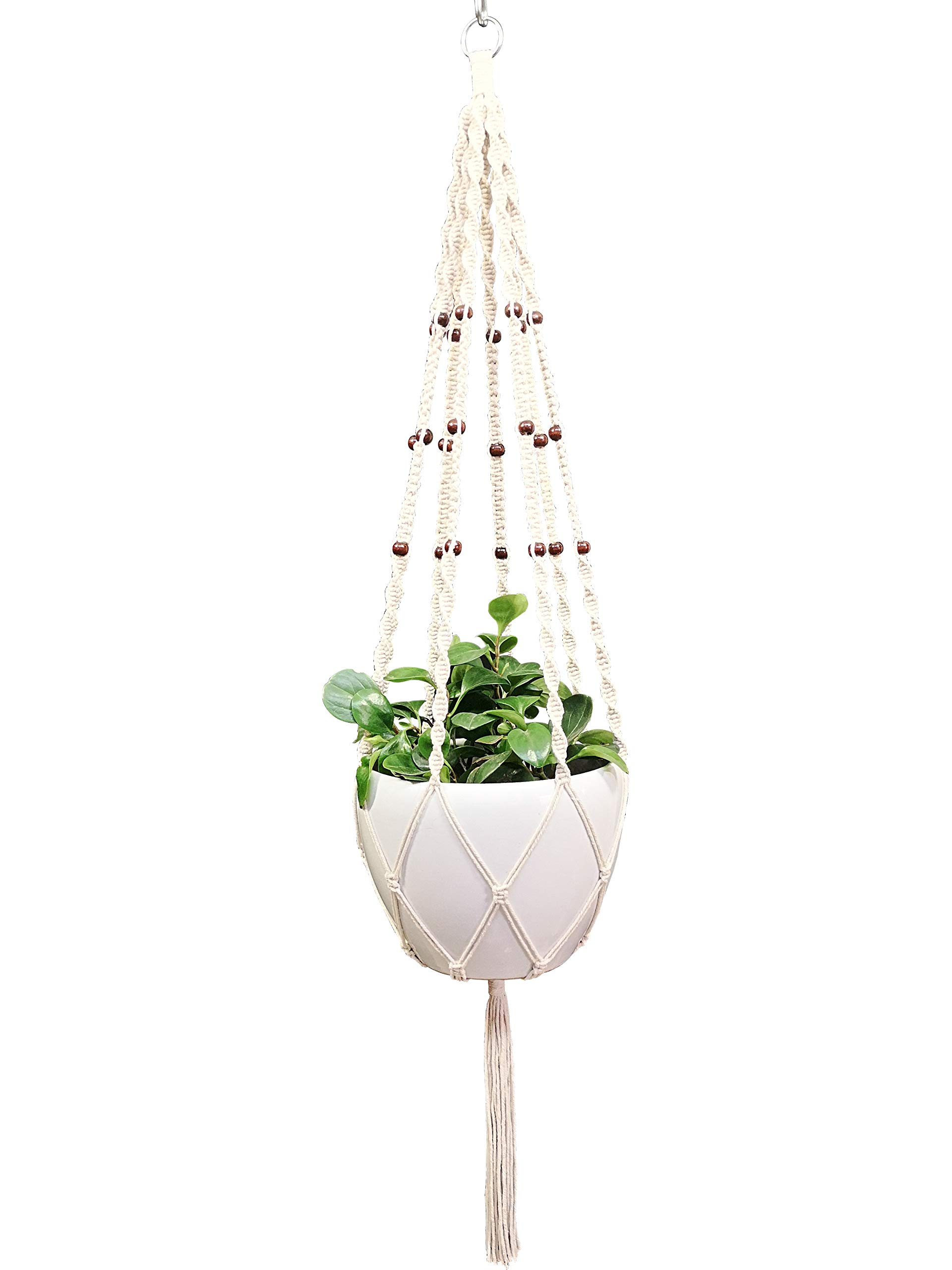 Handmade Cotton Rope Macrame Plant Hanger - 8 Strand 63 Inch Hanging Planter with Hook for 12-13 Inch Pots (Cream) | Boho Home Decor, Indoor Garden, Living Room & Patio Plant Display