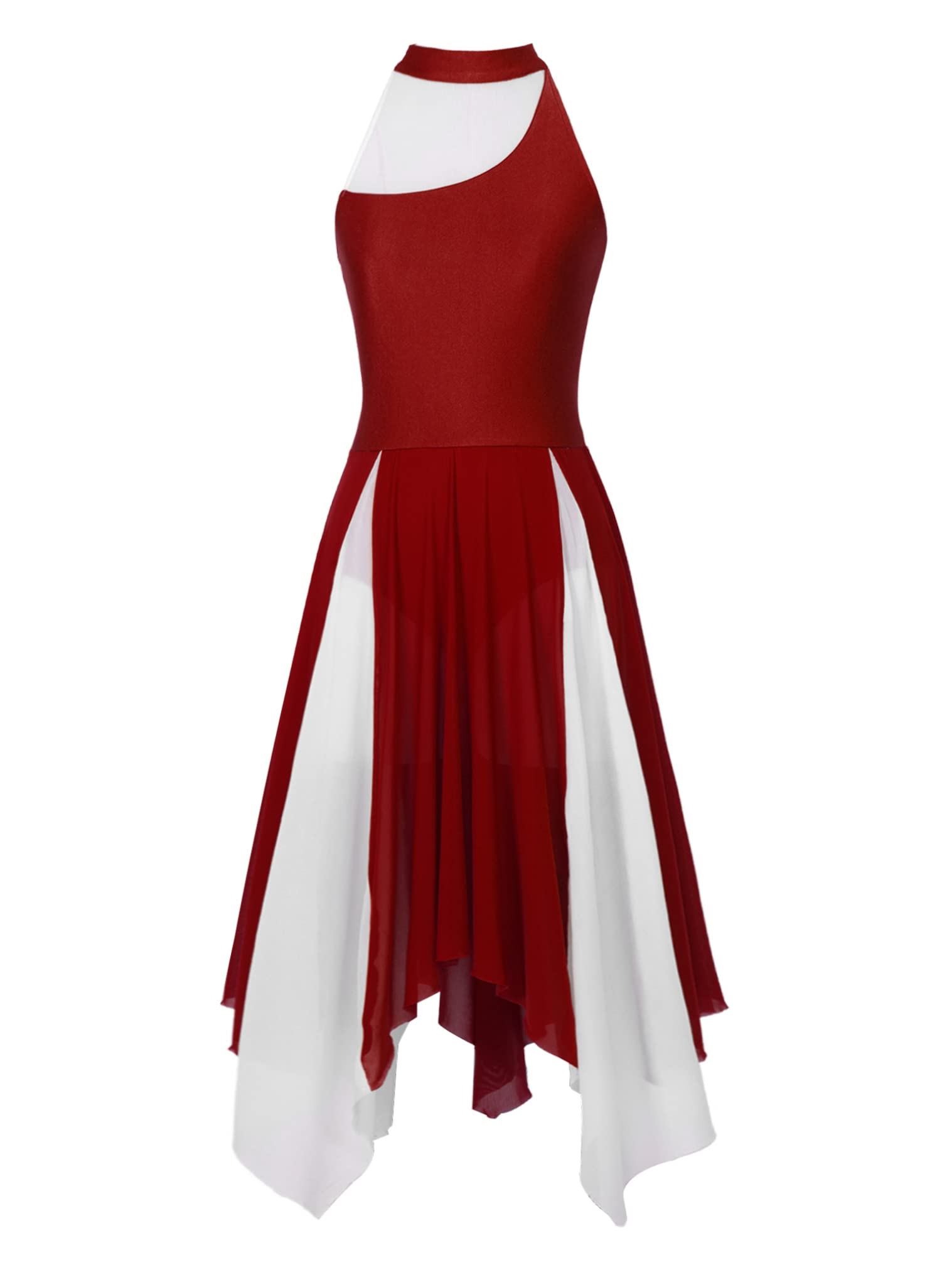 JEATHA Women's Mesh Lyrical Dance Costume - Sleeveless Halter Neck Cut Out Back Modern Dance Dress for Ballet, Contemporary & Performance Wear