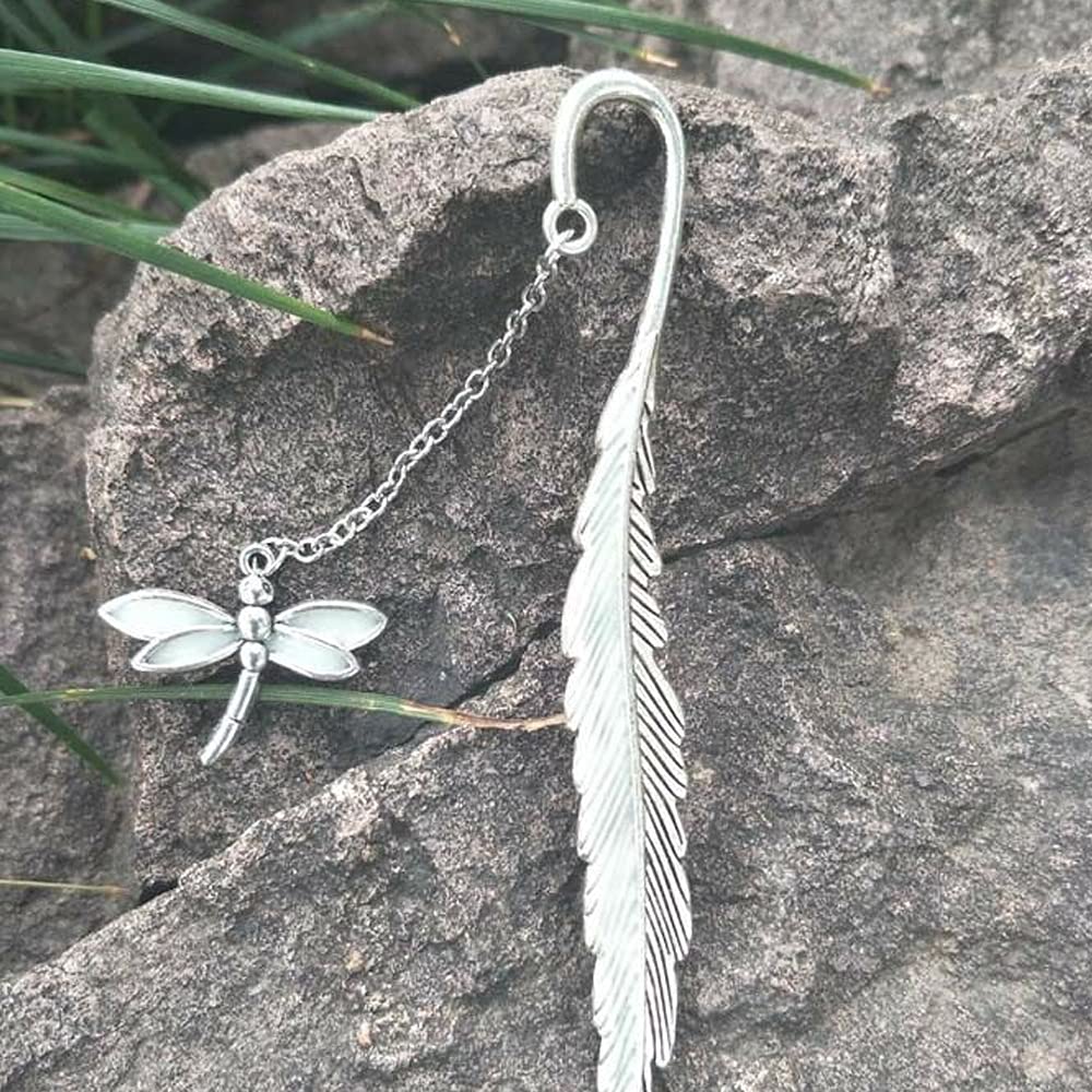 Glow in The Dark Metal Feather Bookmark - Dragonfly Design for Reading, Gifts & Collectibles | Perfect for Books, Journals & Night Reading