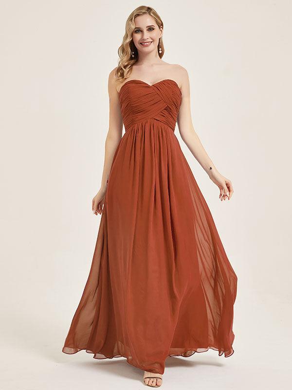 Elegant Burnt Orange Sweetheart Strapless Chiffon Maternity Bridesmaid Dress for Weddings, Baby Showers & Formal Events