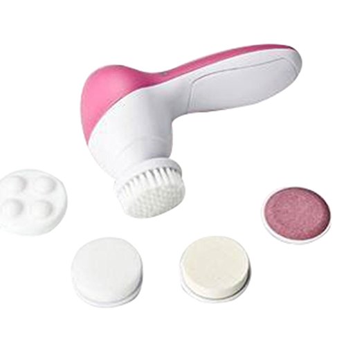 5-in-1 Electric Facial Cleansing Brush - Multifunction Face Massager for Deep Cleaning, Exfoliation & Moisturizing | Spa Quality Skin Care Tool for Makeup Removal & Anti-Aging Routine (Pink) | Perfect for Daily Skincare & Travel Beauty Essentials