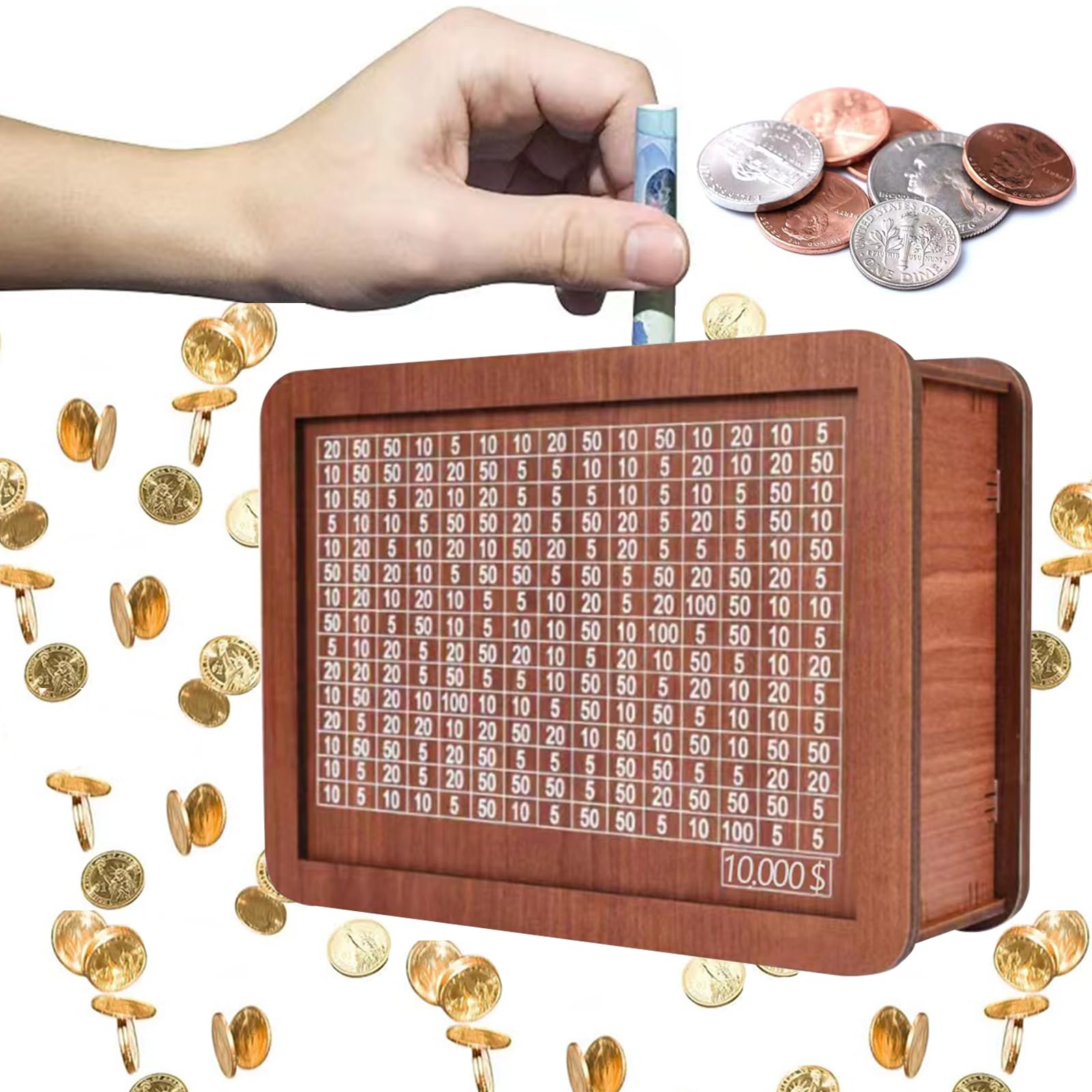 Wooden Cash Vault Savings Box - Premium Piggy Bank for Adults & Kids - $10,000 Money Saving Challenge - Secure Coin Bank for Boys & Girls - Perfect for Budgeting, Financial Goals & Gift Giving