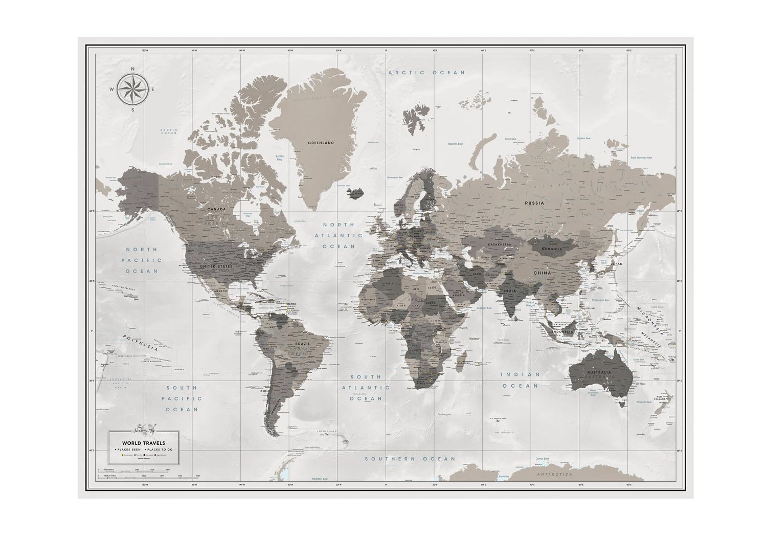 World Travel Wall Map Poster - Push Pin Travel Map Print for Tracking Adventures (32 x 24) | Perfect for Home Office Decor, Travel Planning & Geography Enthusiasts