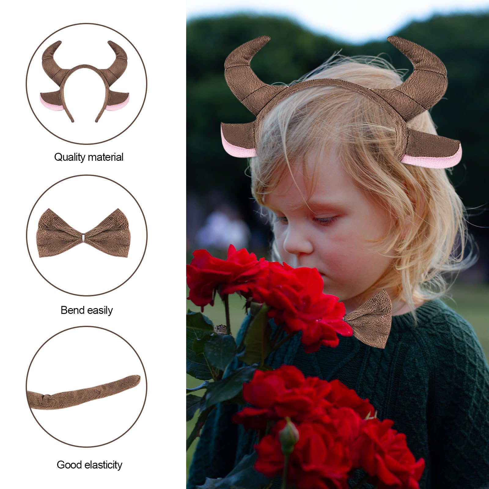 SKHAOVS Bull Costume Set - Bull Horn Headband, Bow Tie Tail & Animal Costume Accessories for Carnival, Themed Parties & Halloween - Perfect for Cosplay, Role Play & Costume Events