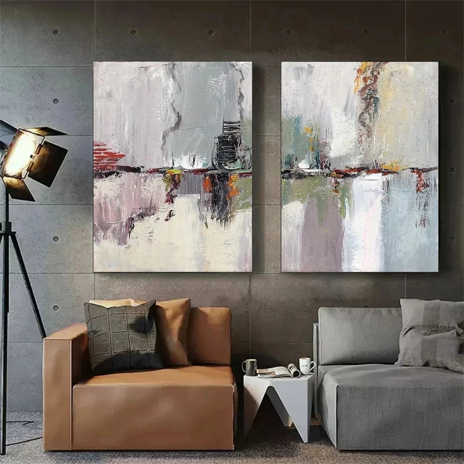 Abstract Painting Set of 2 Modern Wall Art - #AB 444 - Perfect for Living Room, Bedroom & Office Decor