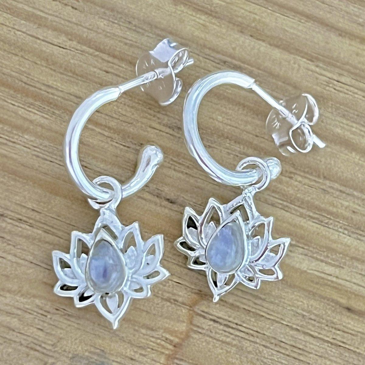 Opulent Lotus Flower Moonstone Hoop Earrings for Women - Elegant Boho Jewelry for Everyday Wear & Special Occasions