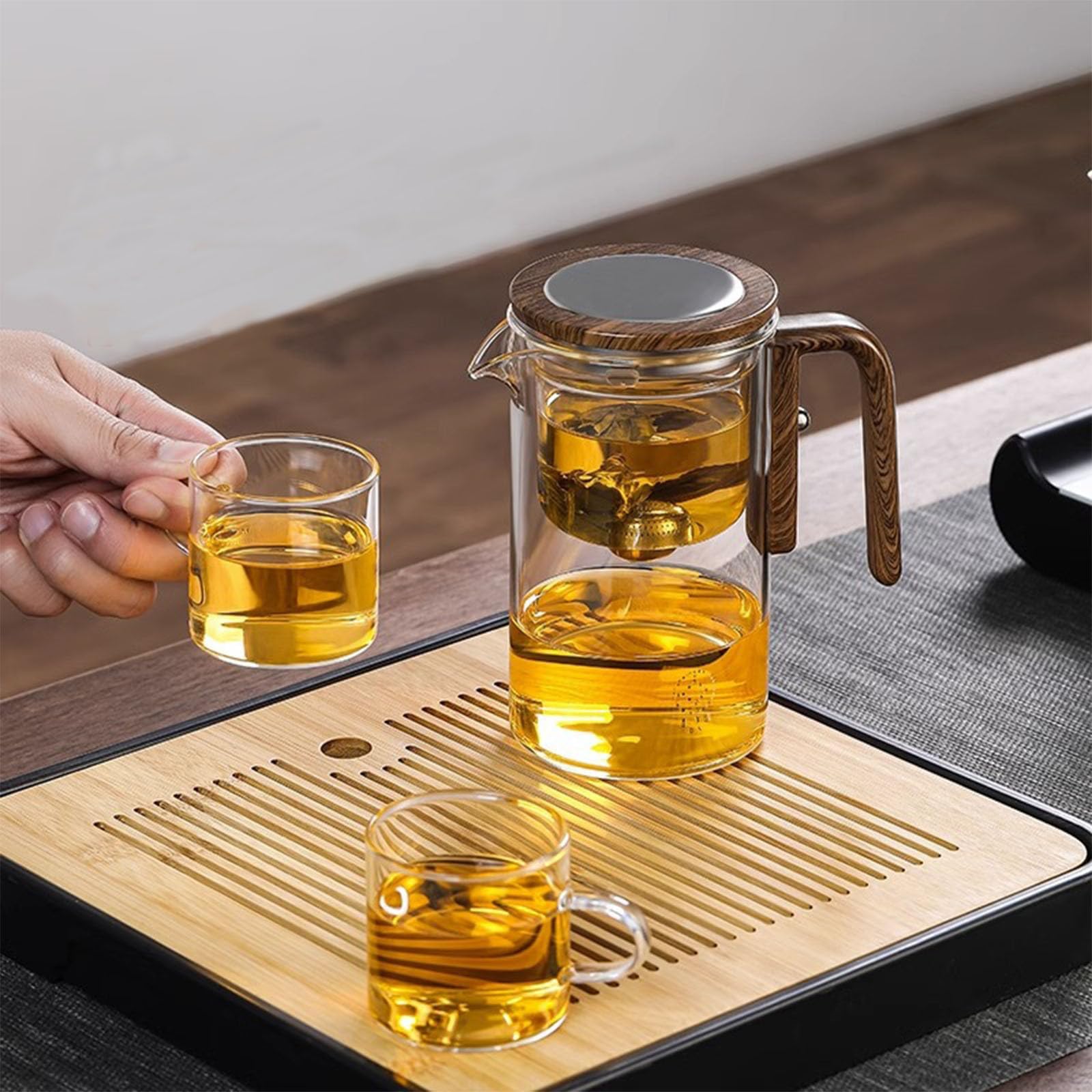 Enchanti Tea Pot - Magic Glass Teapot with Wooden Handle & Press Control for Loose Tea | Water Separation Design for Perfect Brewing | Ideal for Tea Ceremonies, Witchcraft Rituals & Home Decor