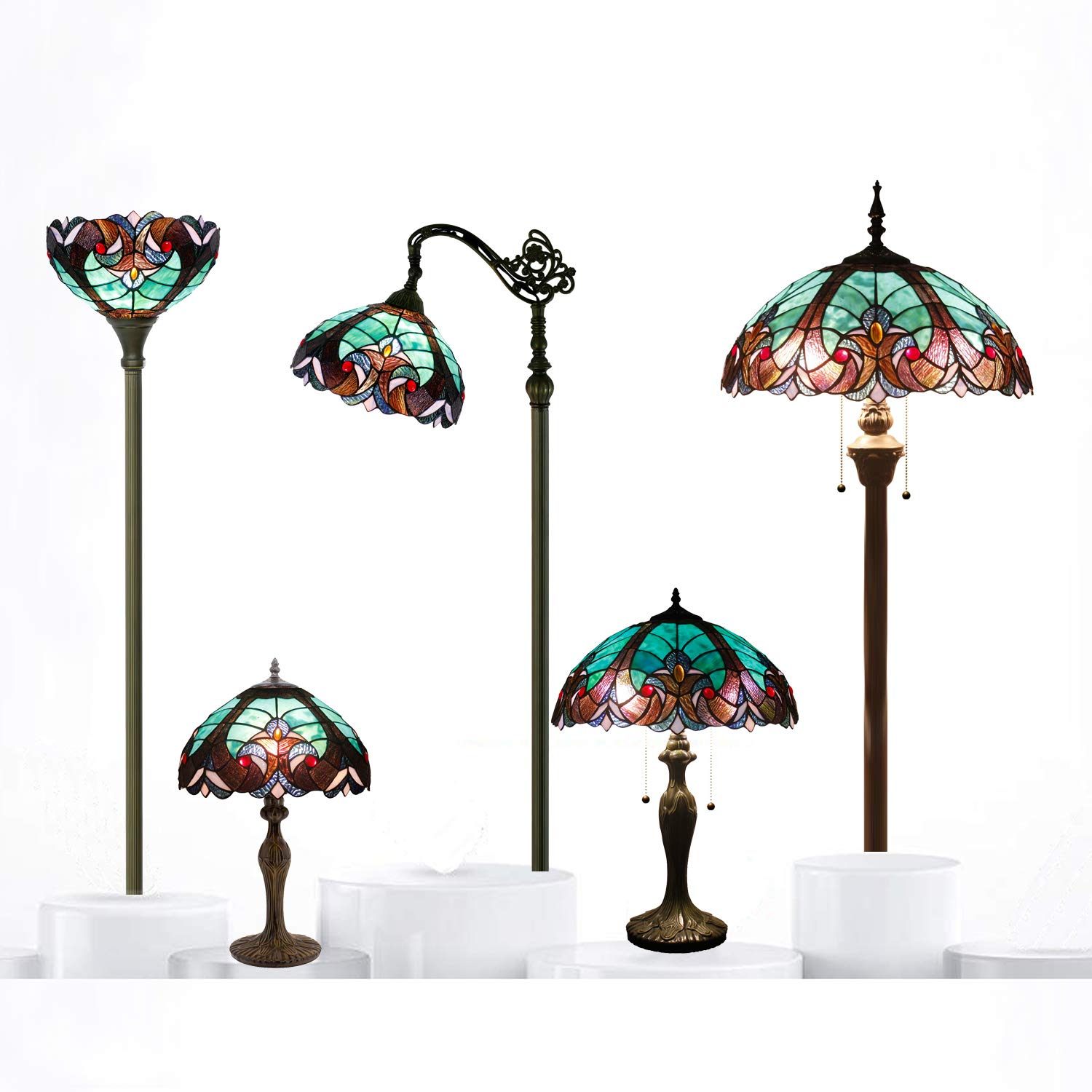 Tiffany Style Stained Glass Table Lamp - Green Liaison Bedside Reading Light, 12x12x18 Inches, S160G Series for Bedroom, Living Room, Home Office Decor | Perfect for Nightstand, Study Desk & Cozy Reading Nook