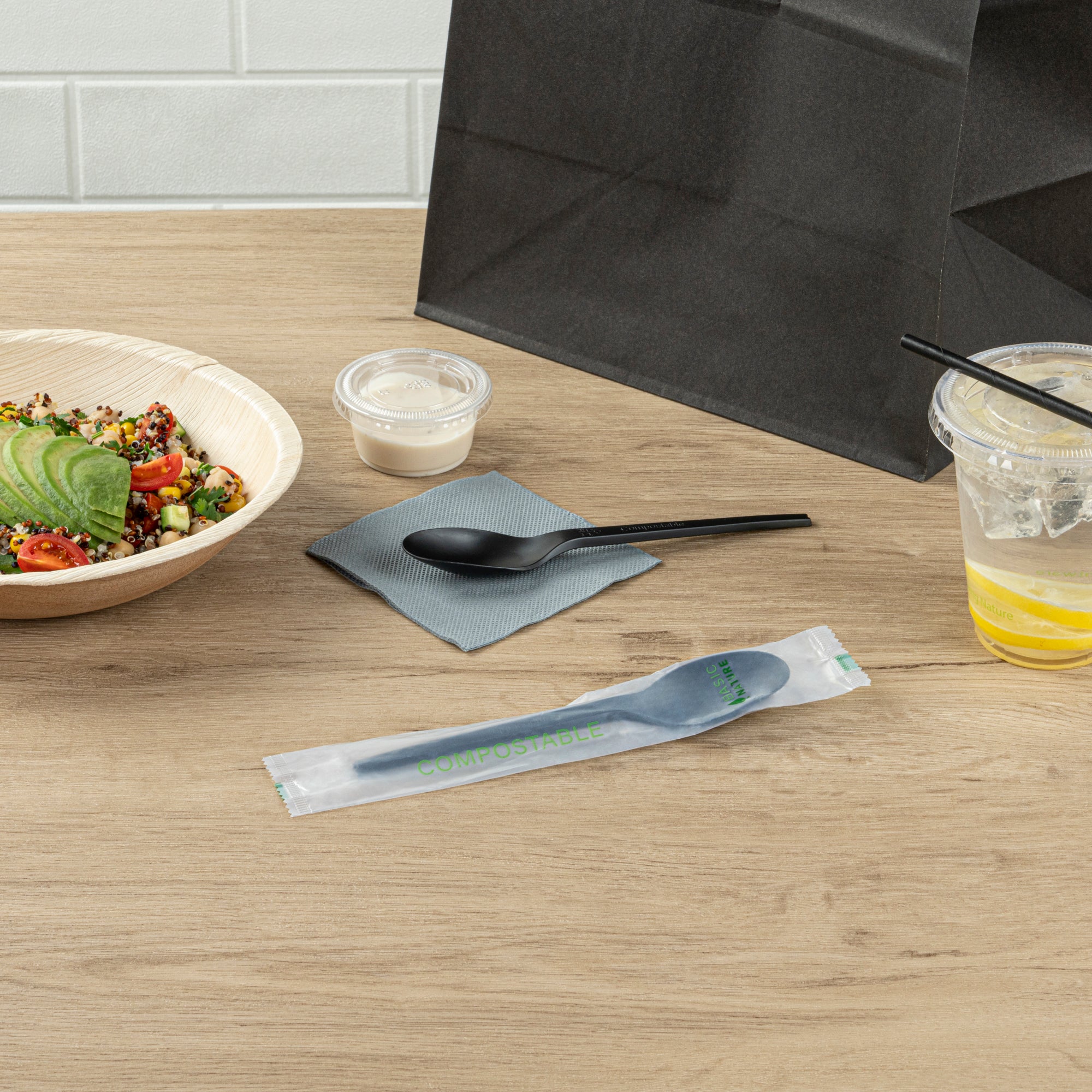 Eco-Friendly Black CPLA Plastic Spoons - Compostable, Heat Resistant (6.5