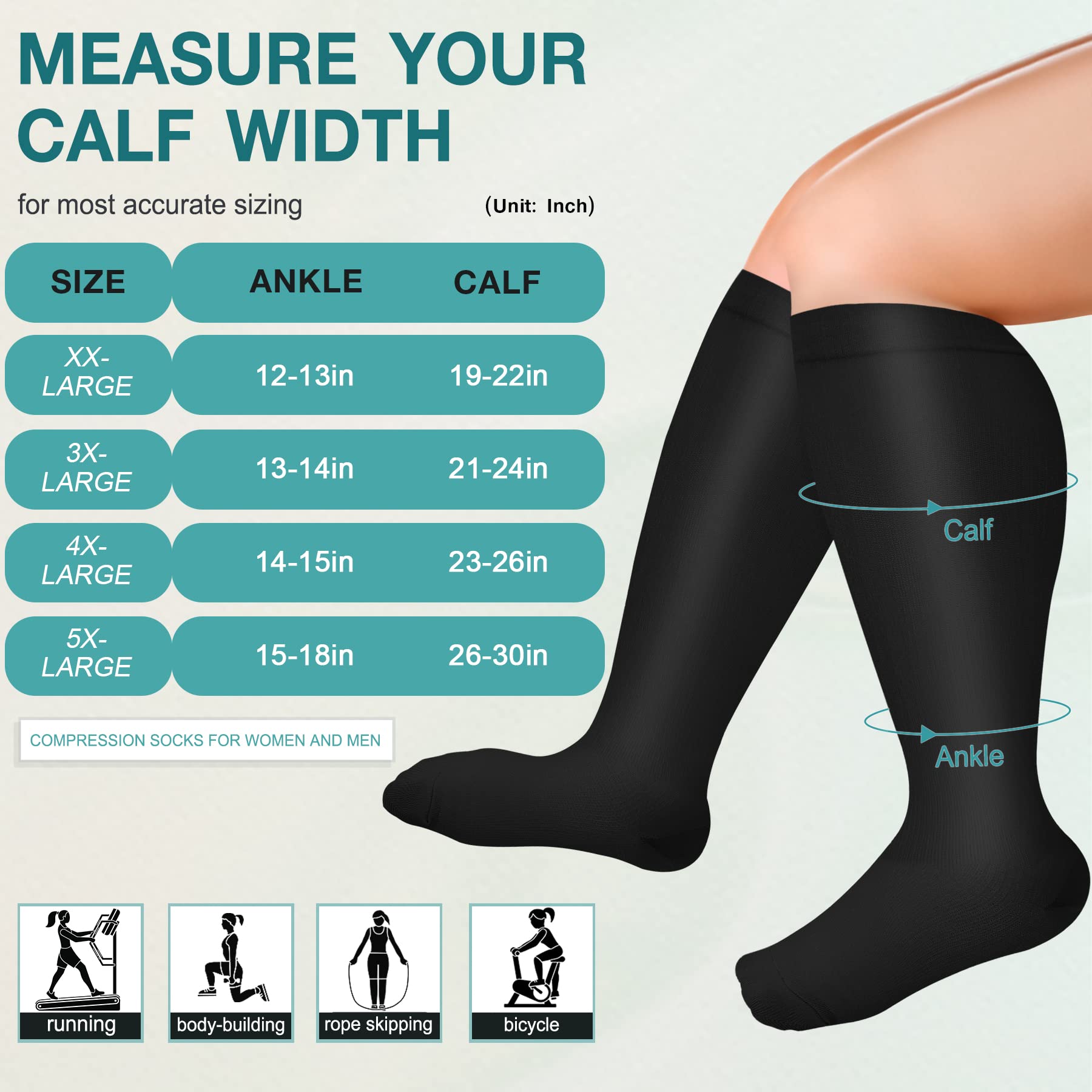 Iseasoo Plus Size Compression Socks for Men & Women - 3 Pairs Wide Calf Support Stockings for Improved Circulation, Nurses, Running & Travel - Ideal for Workouts, Long Shifts & Airplane Flights