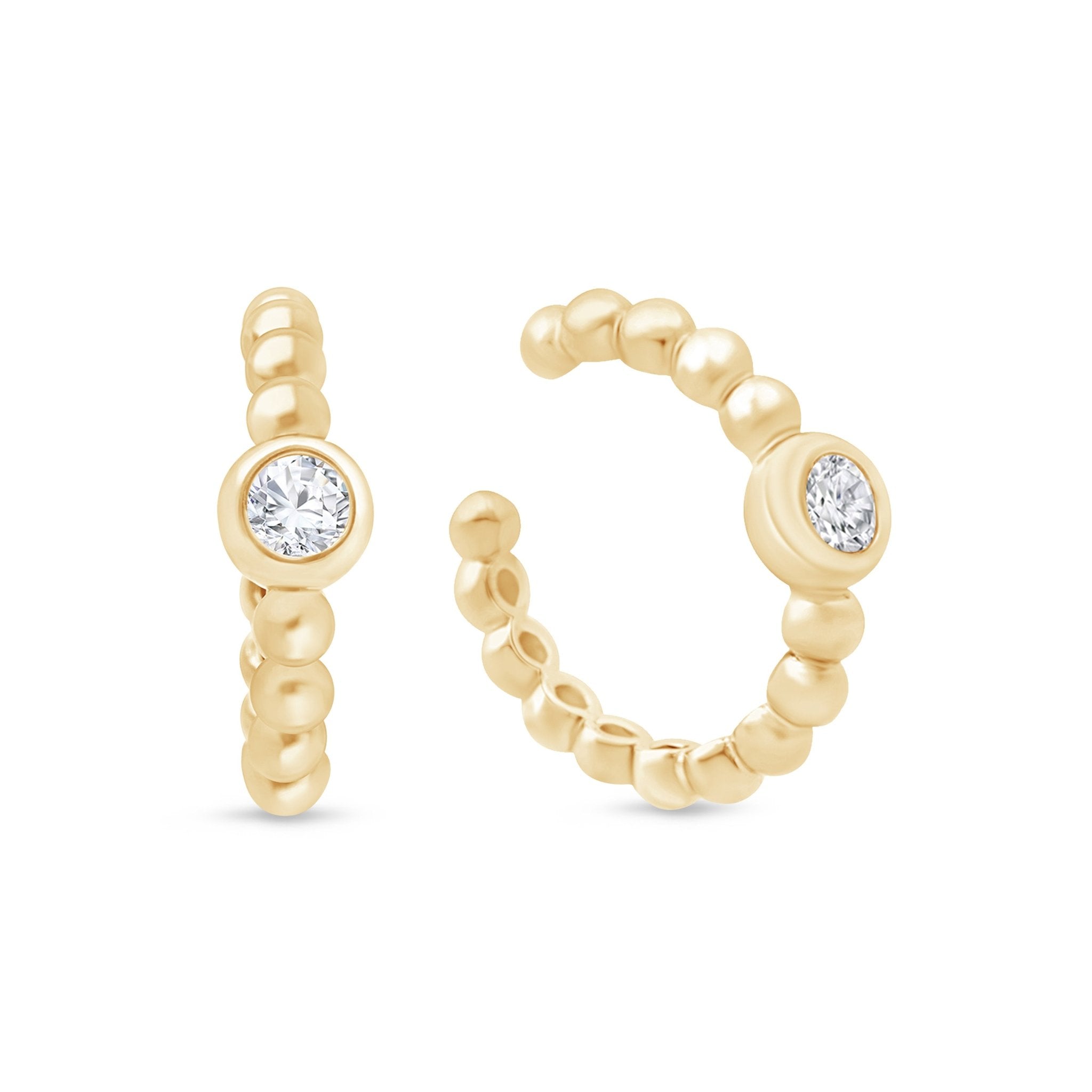 14k Yellow Gold Beaded Bubble Cuff Bracelet with Stud Accents - Elegant Stackable Jewelry for Women, Perfect for Parties, Weddings & Everyday Wear
