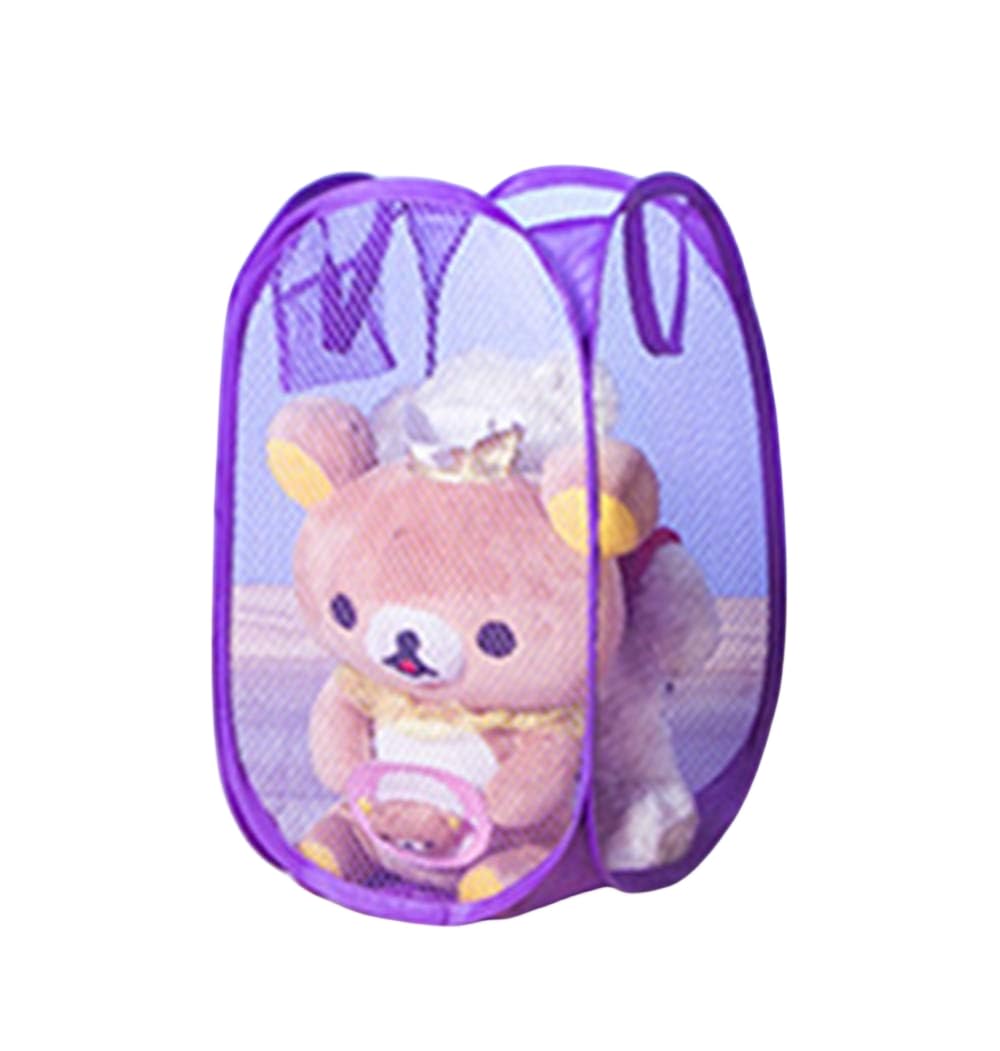 Foldable Portable Mesh Laundry Hamper for Baby Clothes & Kids Toys - Nursery Storage Basket, Pop Up Camper Organizer (Purple) - Perfect for Daycare, Travel & Small Space Organization