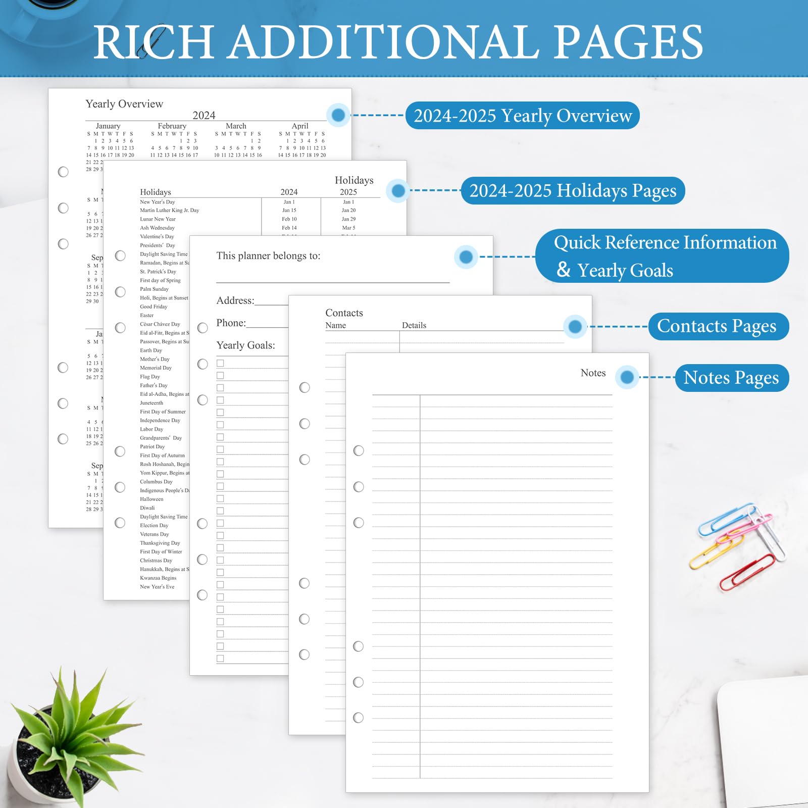2024-2025 Monthly Planner Refill - A5 6-Hole Planner Inserts (Jan 2024-Jun 2025) | 18 Monthly Calendars with Tabs | 5.5