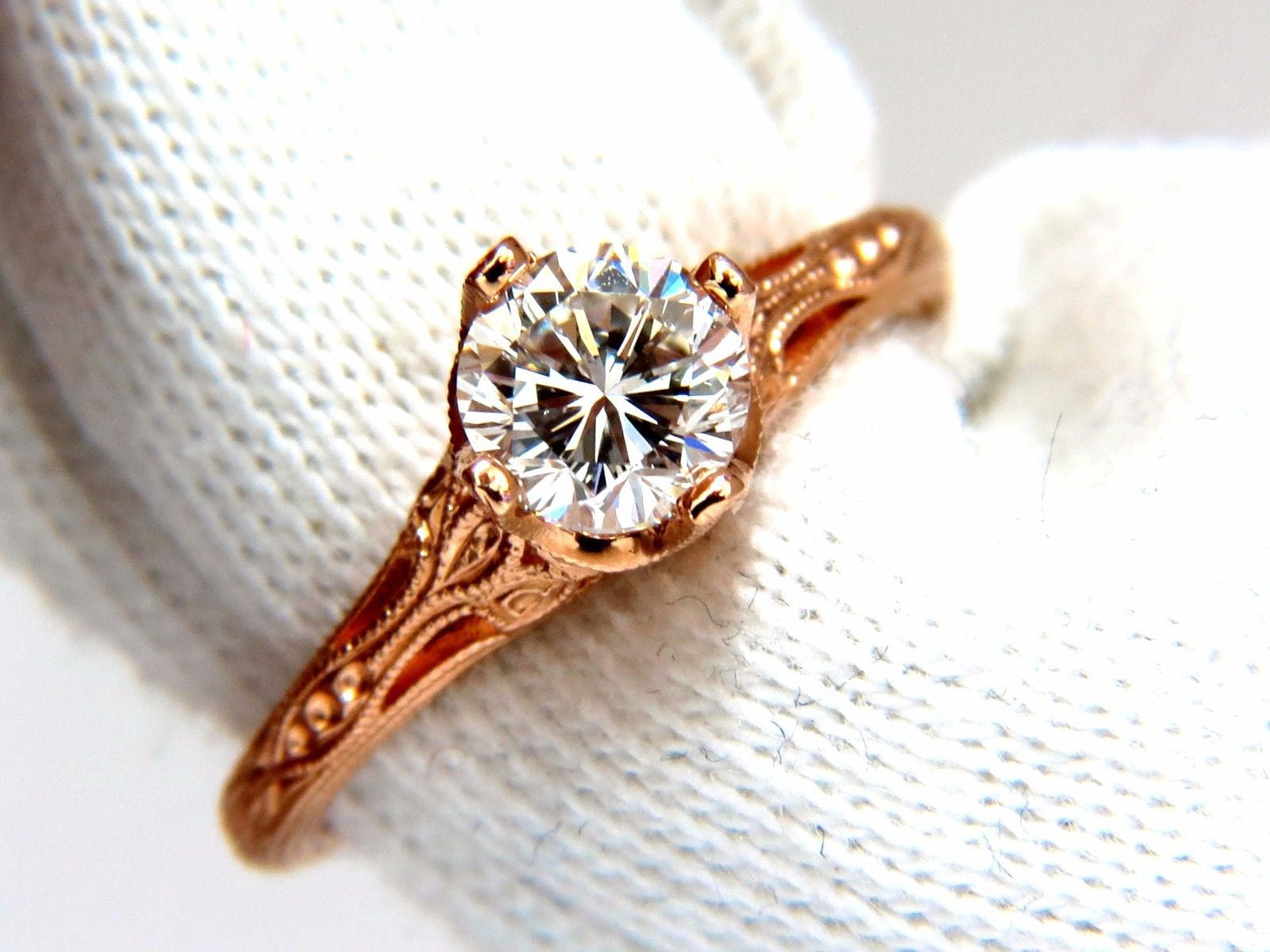 GIA Certified 0.95ct F Color SI1 Clarity Natural Round Diamond Engagement Ring in 14K White Gold - Portuguese Revival Style for Wedding, Proposal & Anniversary Gifts