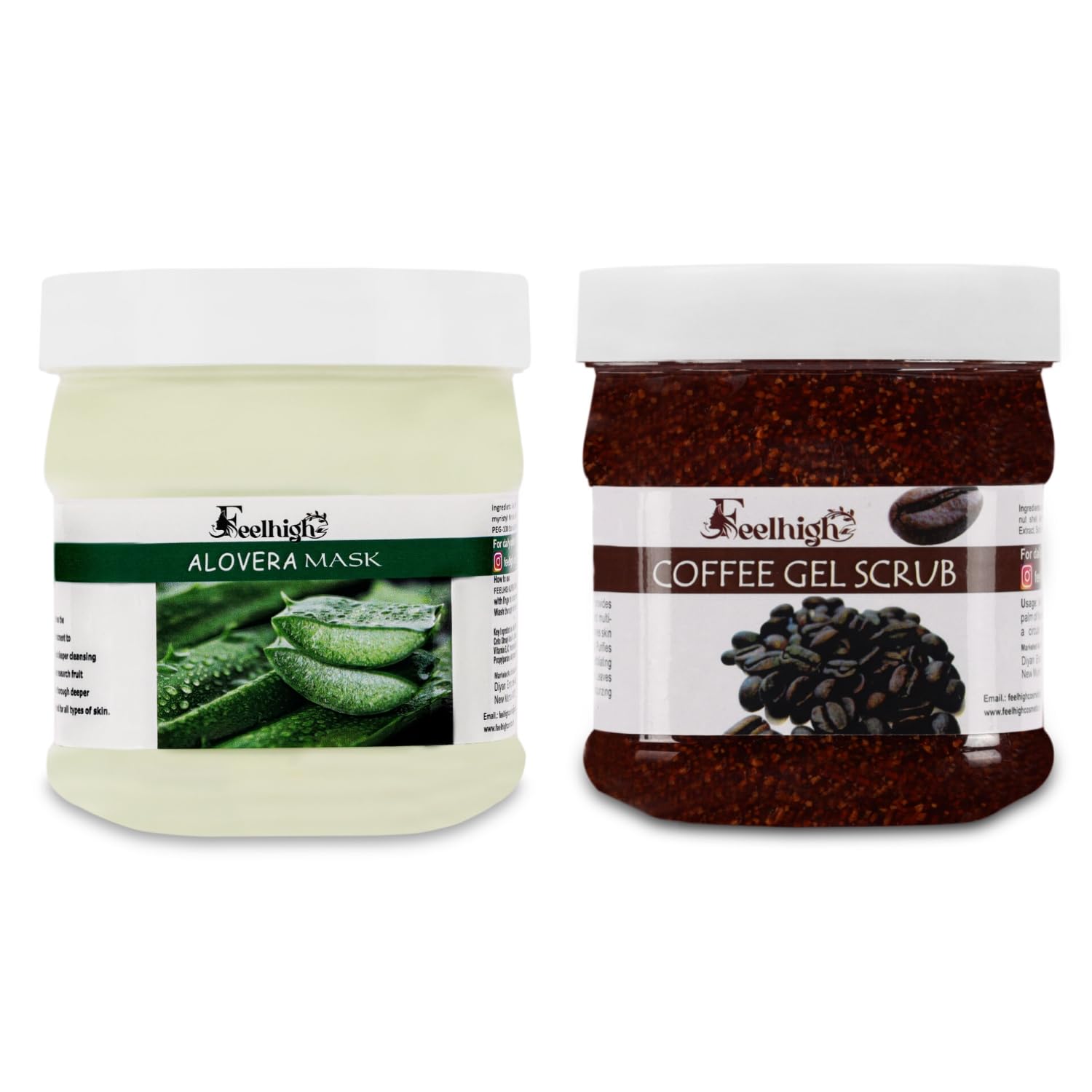 FeelHigh Aloe Vera & Coffee Gel Face & Body Scrub Mask Set - Exfoliating & Hydrating Skincare for Smooth, Glowing Skin - Perfect for Spa Day & At-Home Self-Care Routine (2-Piece Set)