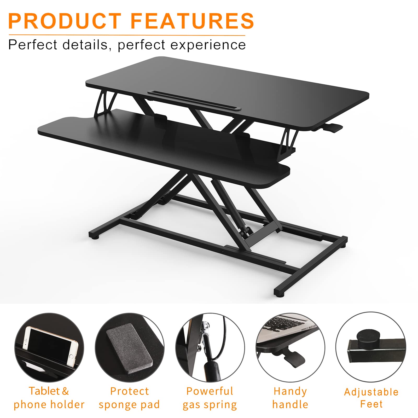 Ergomatic Height Adjustable Standing Desk Converter - 32 x 16 Inches Quick Sit to Stand Riser for Dual Monitors (Black Frame & Desktop) | Perfect for Home Office, Gaming Setup & Workspace Ergonomics