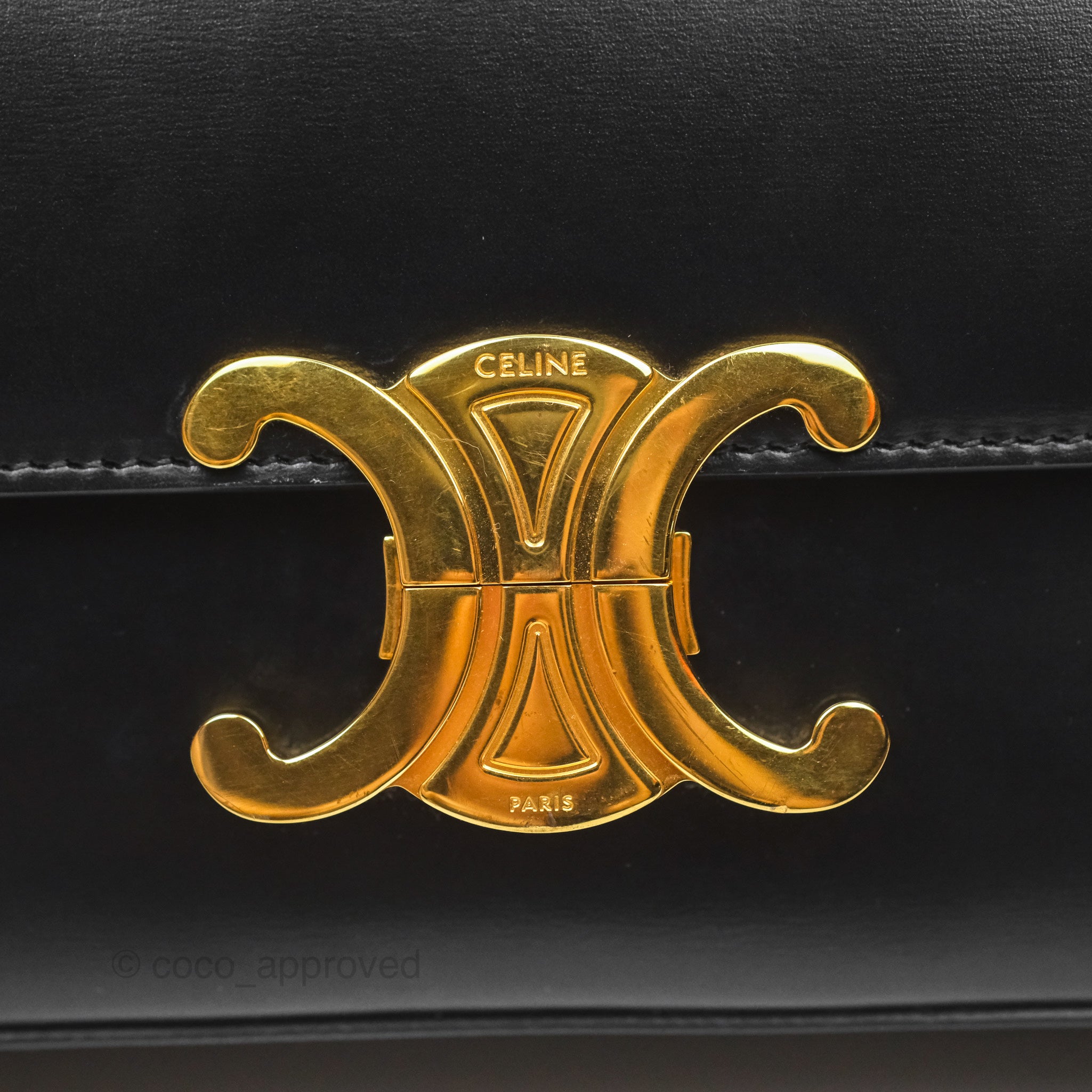 Celine Triomphe Shoulder Bag in Black Calfskin Leather - Luxury Designer Handbag for Women, Perfect for Work, Evening Events & Everyday Use