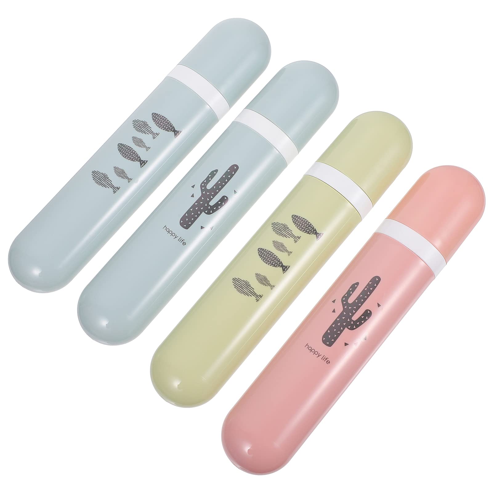 DOITOOL 4-Piece Travel Toothbrush Set with Storage Box & Toothpaste Holder - Portable Plastic Toothbrush Case for Camping, Hiking, and Air Travel (Assorted Colors) - Compact Oral Care Kit for On-The-Go Hygiene