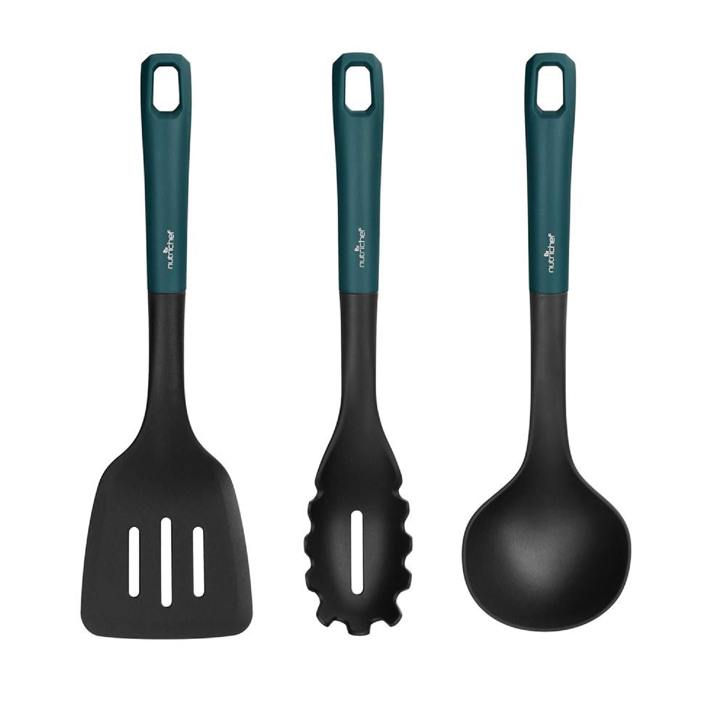 Premium 15-Piece Kitchen Cooking Utensils Set - Stainless Steel Soup Ladle, Pasta Fork, Slotted Spoon & Spatula - Non-Slip Handles - Dishwasher Safe - Perfect for Cooking, Baking & Serving (Model NCCW12GR)