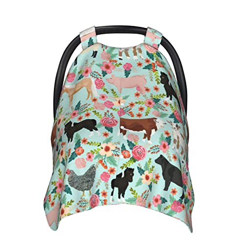 Organic Cotton Chicken Farm Floral Baby Car Seat Cover - Nursing & Breastfeeding Cover, Universal Infant Car Seat Canopy for Boys & Girls - Multi-Use Stroller, Shopping Cart & High Chair Protector - Perfect for Travel, Shopping & Outdoor Activities