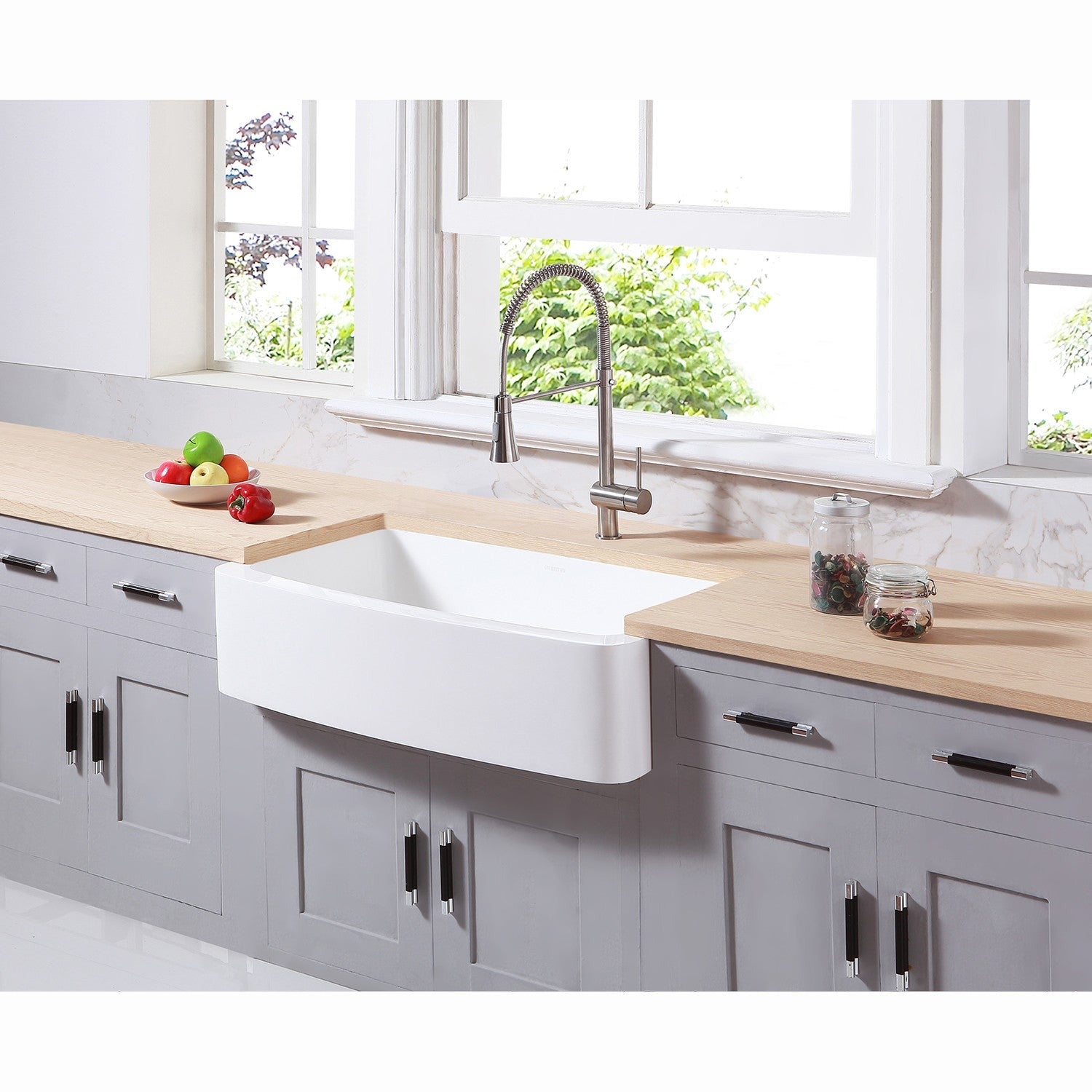 Kingston Brass 36 x 22 Inch Farmhouse Single Bowl Kitchen Sink - Matte White Solid Surface | Perfect for Modern Farmhouse & Rustic Kitchen Designs