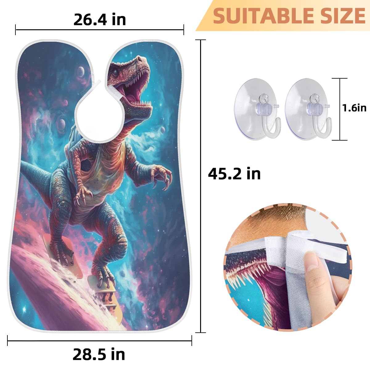Dinosaur & Outer Space Planets Beard Shaving Bib for Men - Waterproof Barber Apron for Hair Dye, Makeup & Beard Trimming | Sink Hair Catcher & Styling Cape for Salon, Home Grooming & Gift