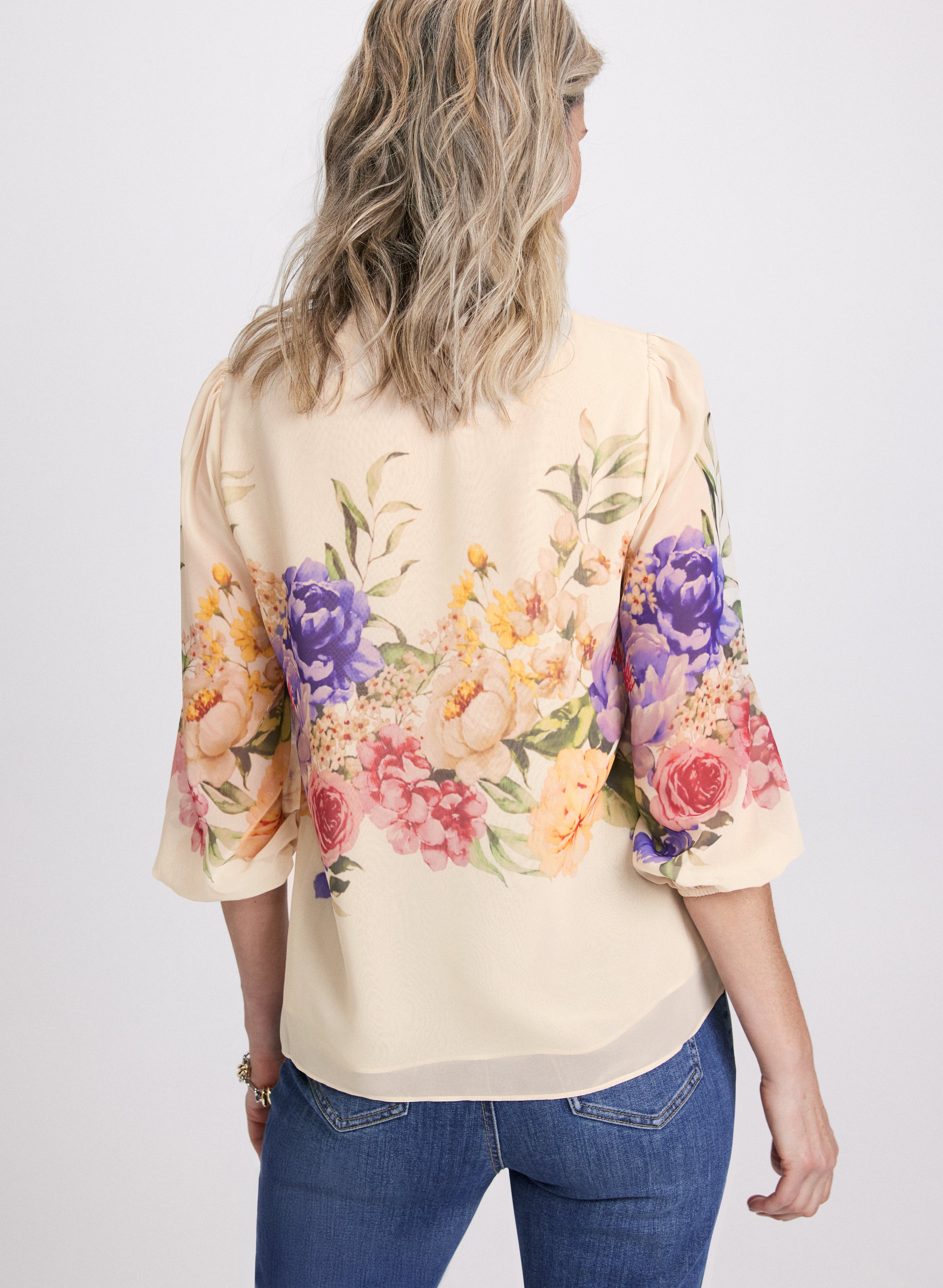 Floral Print Blouse for Women - Elegant Flowy Top with Placement Floral Design - Perfect for Spring, Summer, Office Wear & Casual Outings