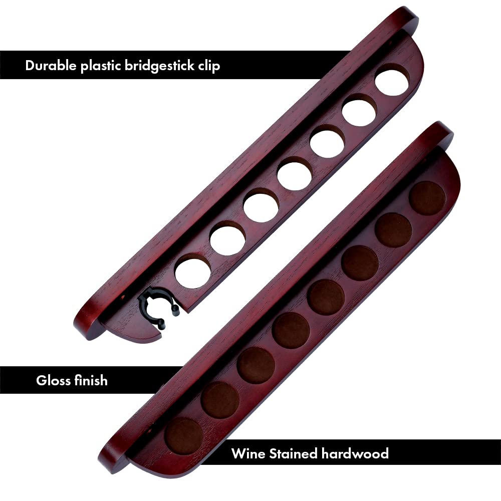 7-Piece Stained Wood Pool Cue Wall Rack with Secure Clip - Perfect for Billiards Room, Game Room, or Man Cave Decor
