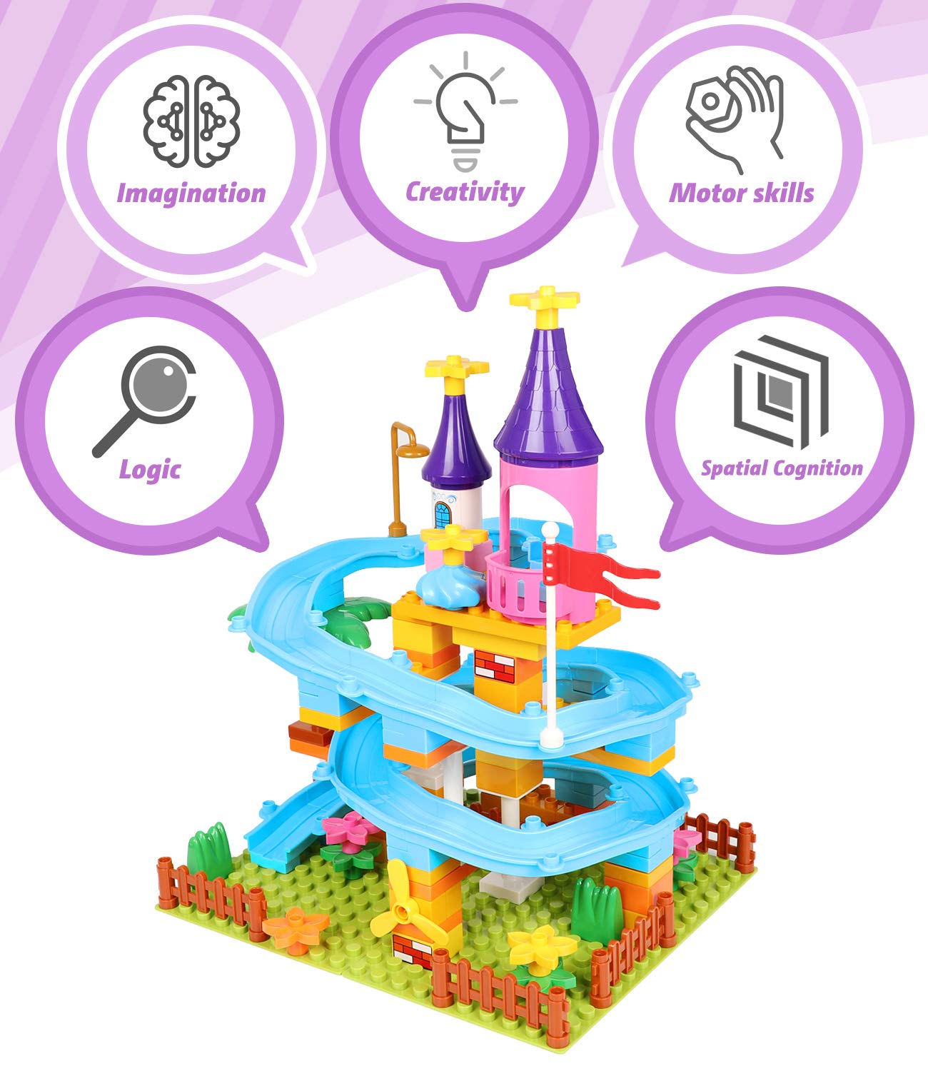 86Pcs Marble Run Castle Building Blocks - STEM Educational Toys for Kids Age 3+, Marble Track Race Set with Large Bricks | Perfect Birthday Gift for Toddler Boys & Girls | Fun Indoor Play & Early Learning Activity