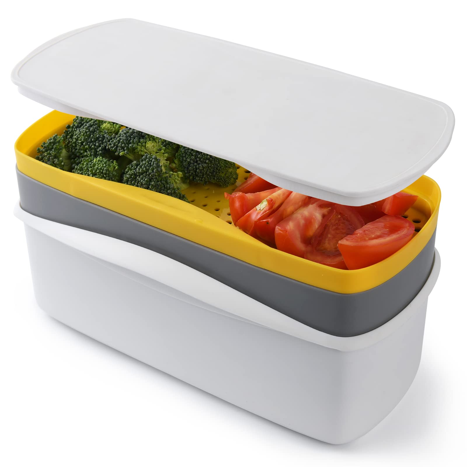 Plainele Microwave Pasta Cooker with Strainer - 3-Tier Stackable Large Capacity BPA-Free Vegetable Steamer & Spaghetti Noodle Cooker Set with Drainer, Tray and Lid (White) | Perfect for Quick Meals, College Dorms & Small Kitchens