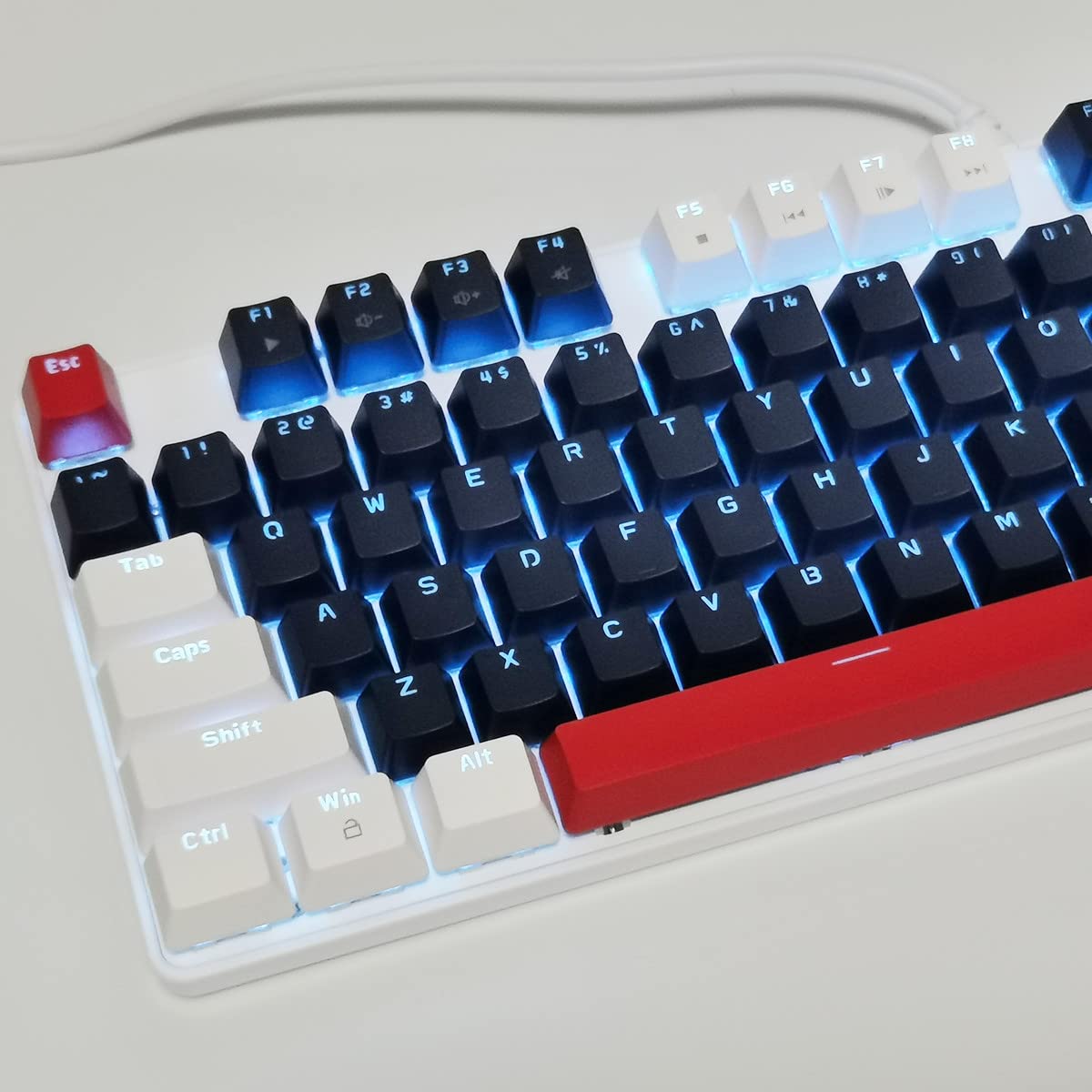 Qisan Mechanical Gaming Keyboard - Wired Blue LED Backlit, Red Switch, Full Size 104 Keys US Layout - Ergonomic Computer Keyboard for PC Gaming & Office Work | Perfect for Esports, Typing & Programming