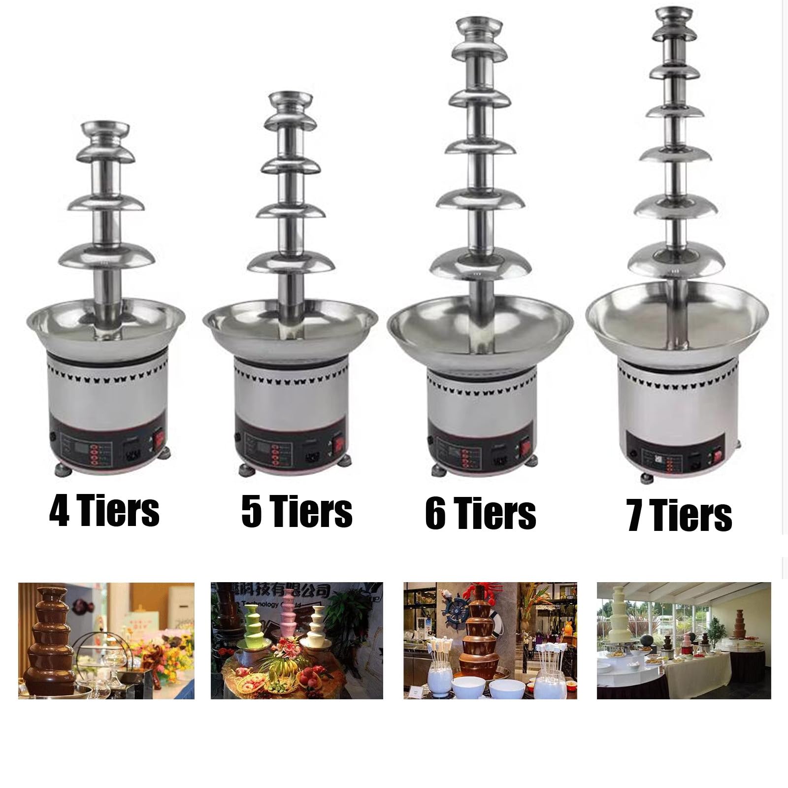 6-Tier Stainless Steel Chocolate Fountain Machine - 13.2lb Capacity Electric Hot Chocolate Melter with Digital Control for Weddings, Parties, Catering | Perfect for Dessert Buffets, Birthday Celebrations & Fondue Stations