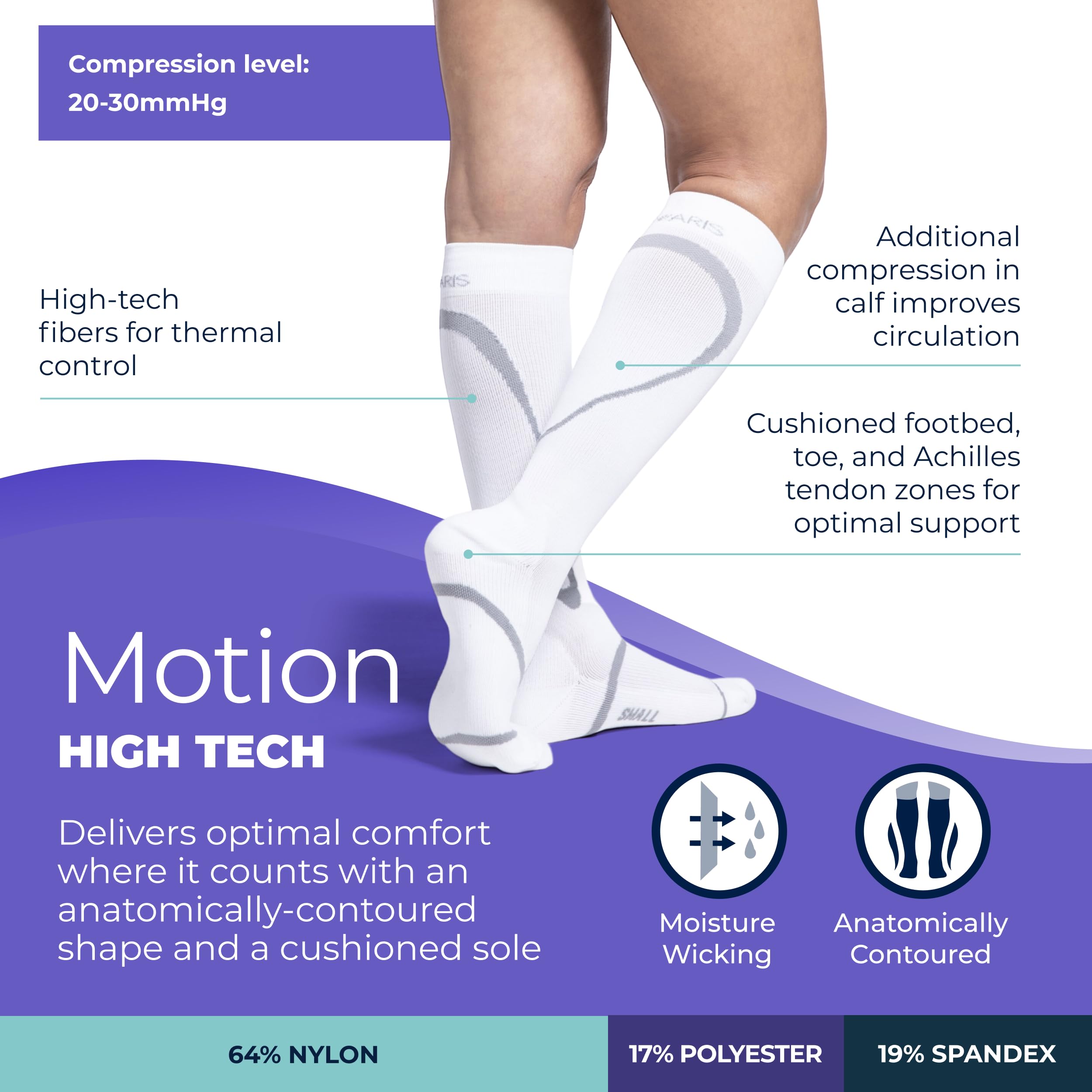 Sigvaris Motion 412 High Tech Knee High Compression Socks - 20-30 mmHg Gradient Support for Women & Men - Sig412C - Ideal for Travel, Running & Varicose Vein Relief