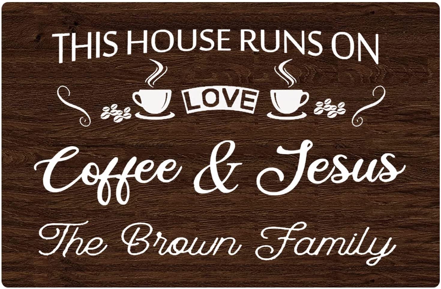 Personalized Coffee Signs Wall Decor - This House Runs On Coffee and Jesus - Coffee Bar Signs for Cafe, Kitchen, Office, Restaurant & Home Bar - Perfect for Coffee Lovers & Christian Home Decor