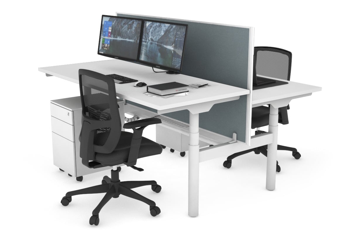 Flexi Premium Height Adjustable 2-Person H Bench Workstation - White Frame [1200L x 700W] - Ergonomic Office & Home Workspace Solution for Collaborative Teams