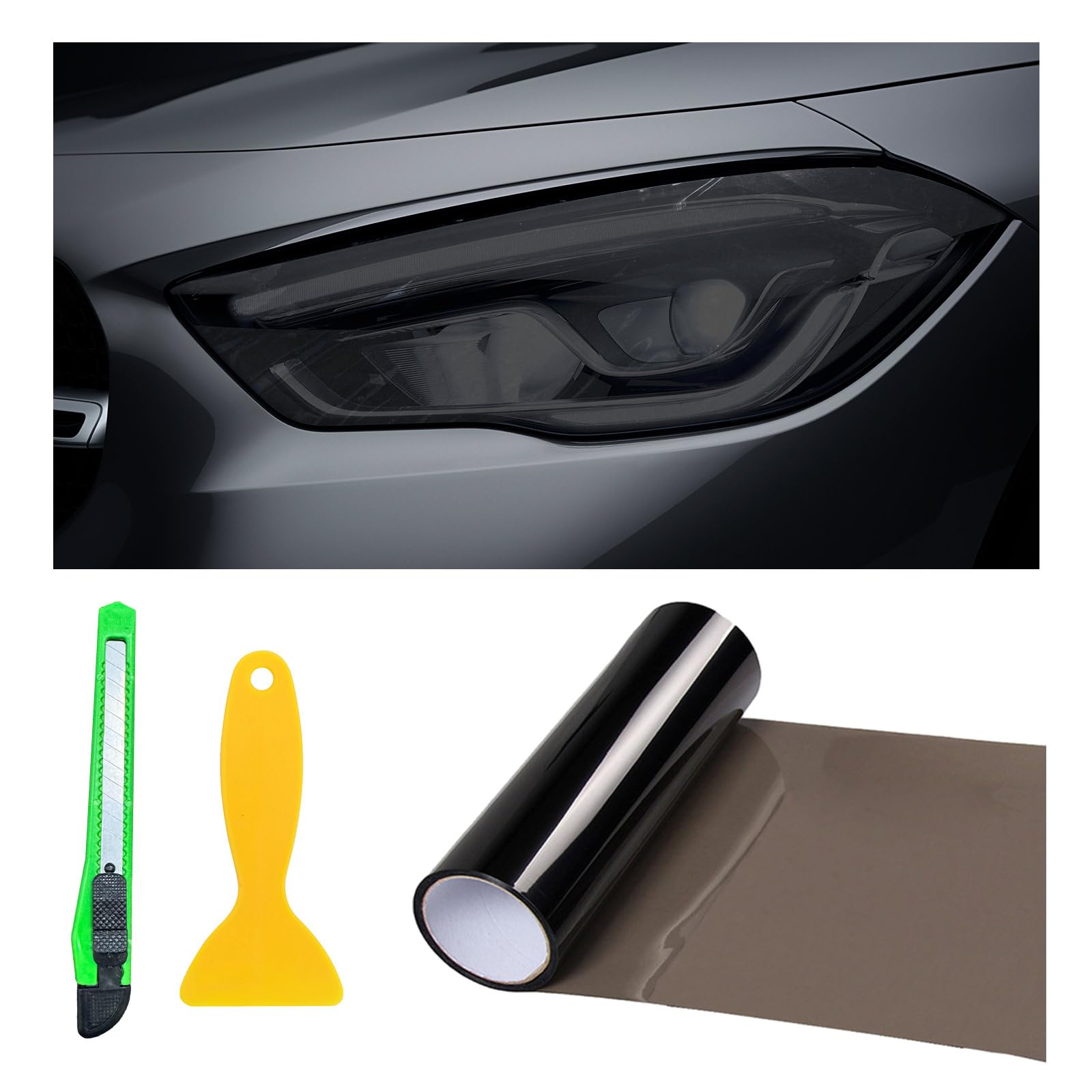 12 × 48 Inch Chameleon Color Shift Car Window Tint Film - Light Black Vinyl Wrap for Headlights, Tail Lights & Fog Lights - Self-Adhesive with Squeegee & Cutter - Perfect for Car Customization & Vehicle Styling